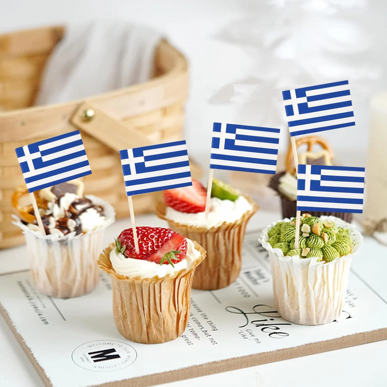 100 Pièces Drapeaux Grèce Cure-Dents, Mini Bâton de Cocktail Drapeau pour Sandwich Nourriture