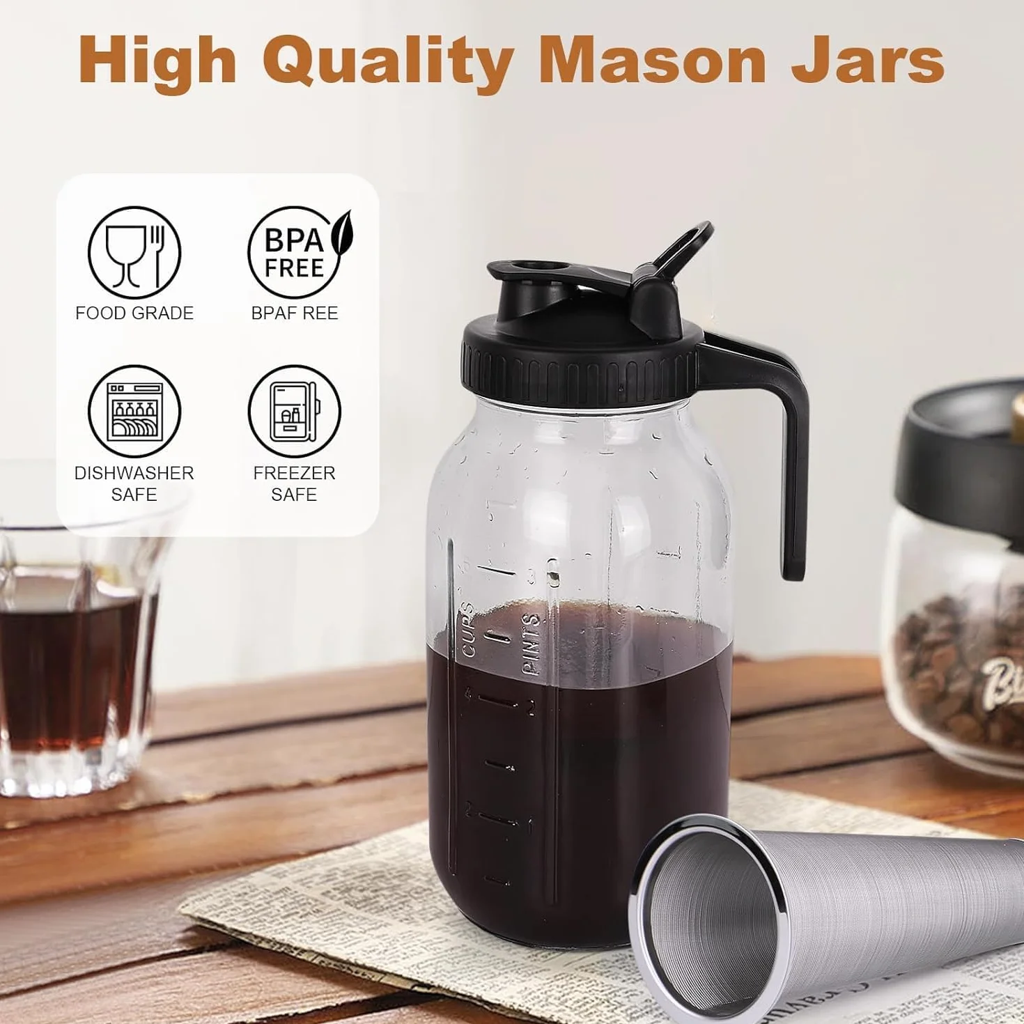 Machine à café Cold Brew 1,8 l acier inoxydable cafetière thé froid noir