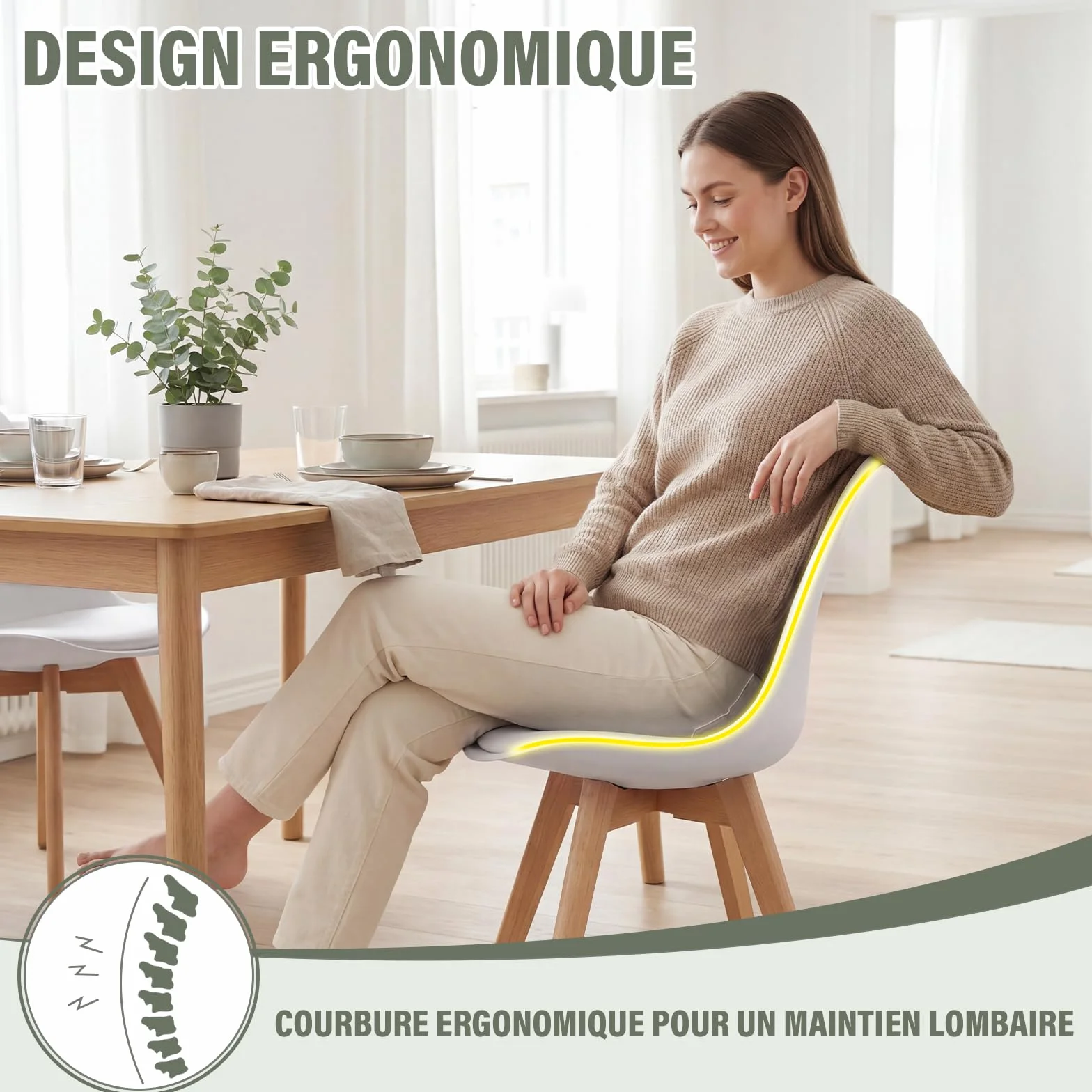 TEENO Chaises Salle à Manger Lot de 4, Scandinaves Bois Blanc