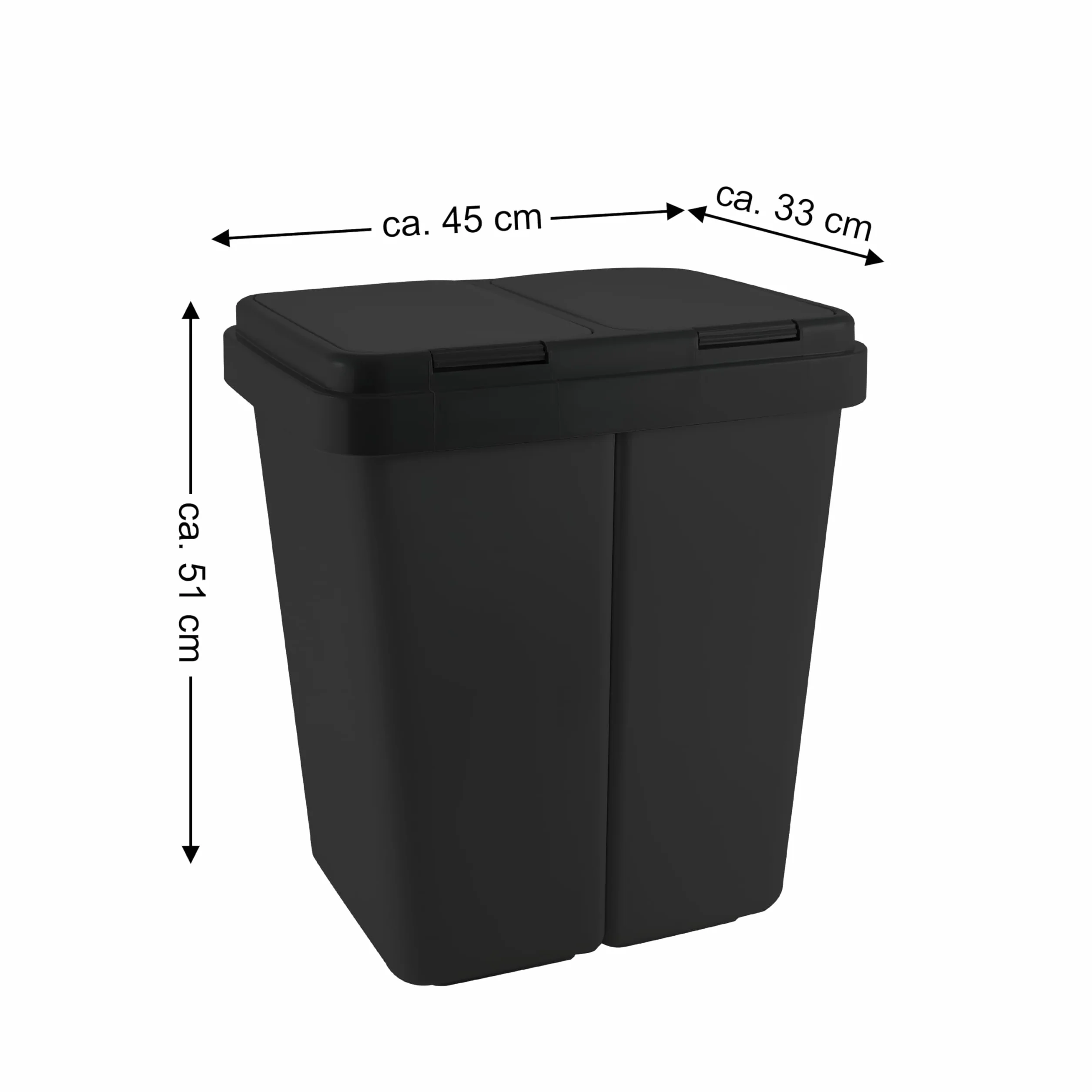 Ribelli Poubelle de tri sélectif cuisine 2 x 25 L Kunststoff geruchsdichter Abfalleimer Noir