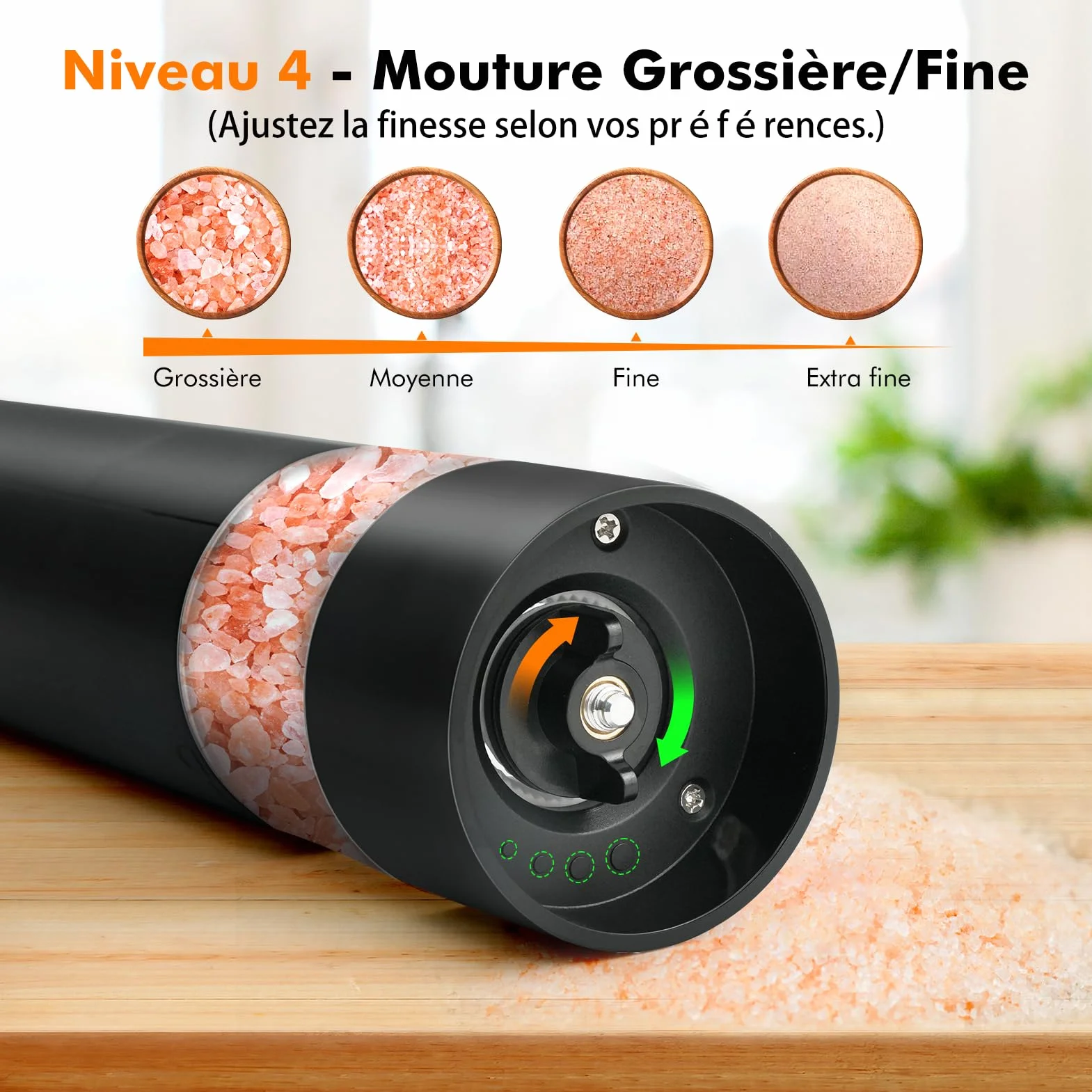 Moulin à Poivre Électrique Rechargeable USB Lot de 2 avec Base Réglable