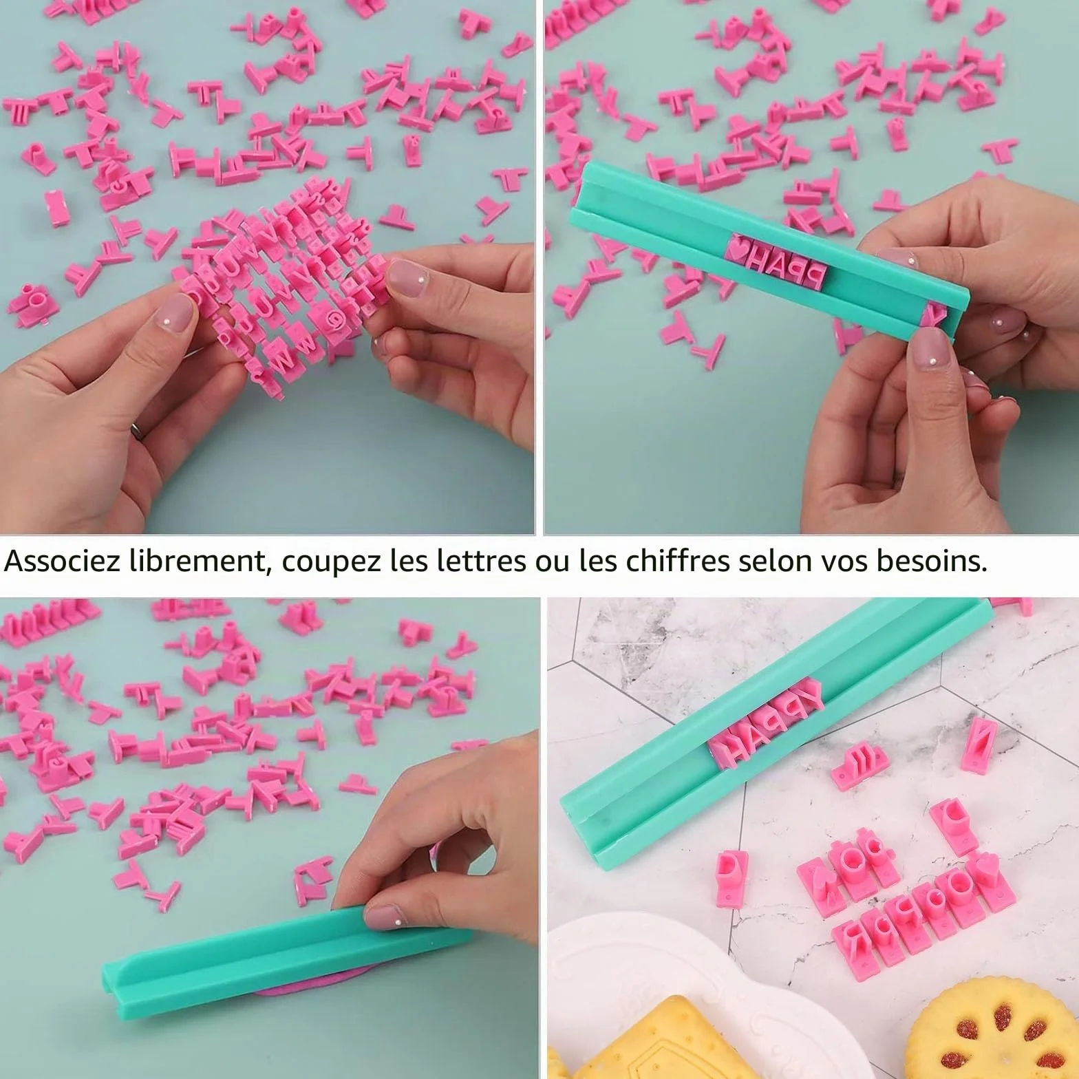 Lot de 150 tampons alphabet et 3 emporte-pièces lettres majuscules/minuscules pour biscuits gâteaux fondants