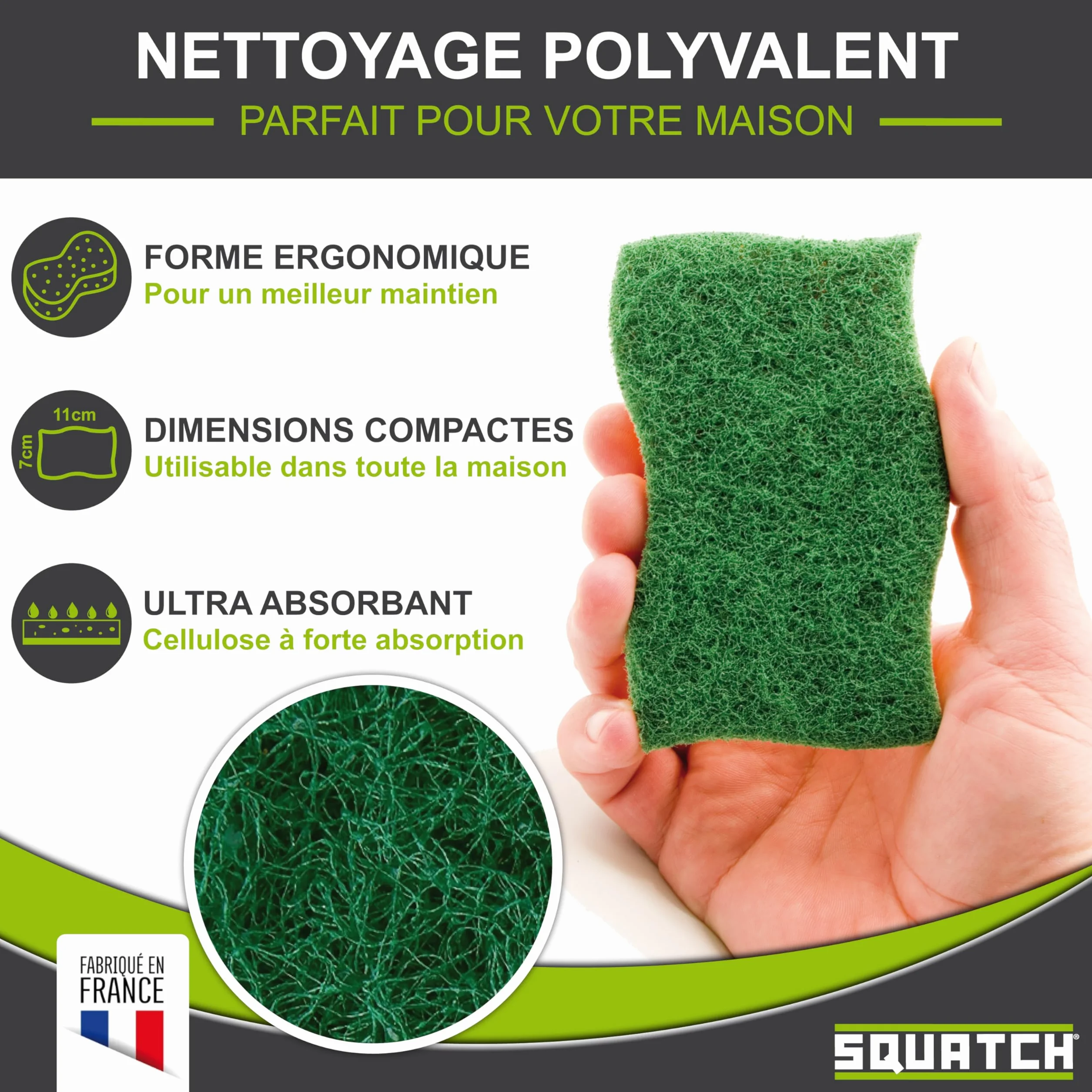 SQUATCH® Classic Lot de 10 Éponges Vaisselle Cellulose Ultra Absorbantes