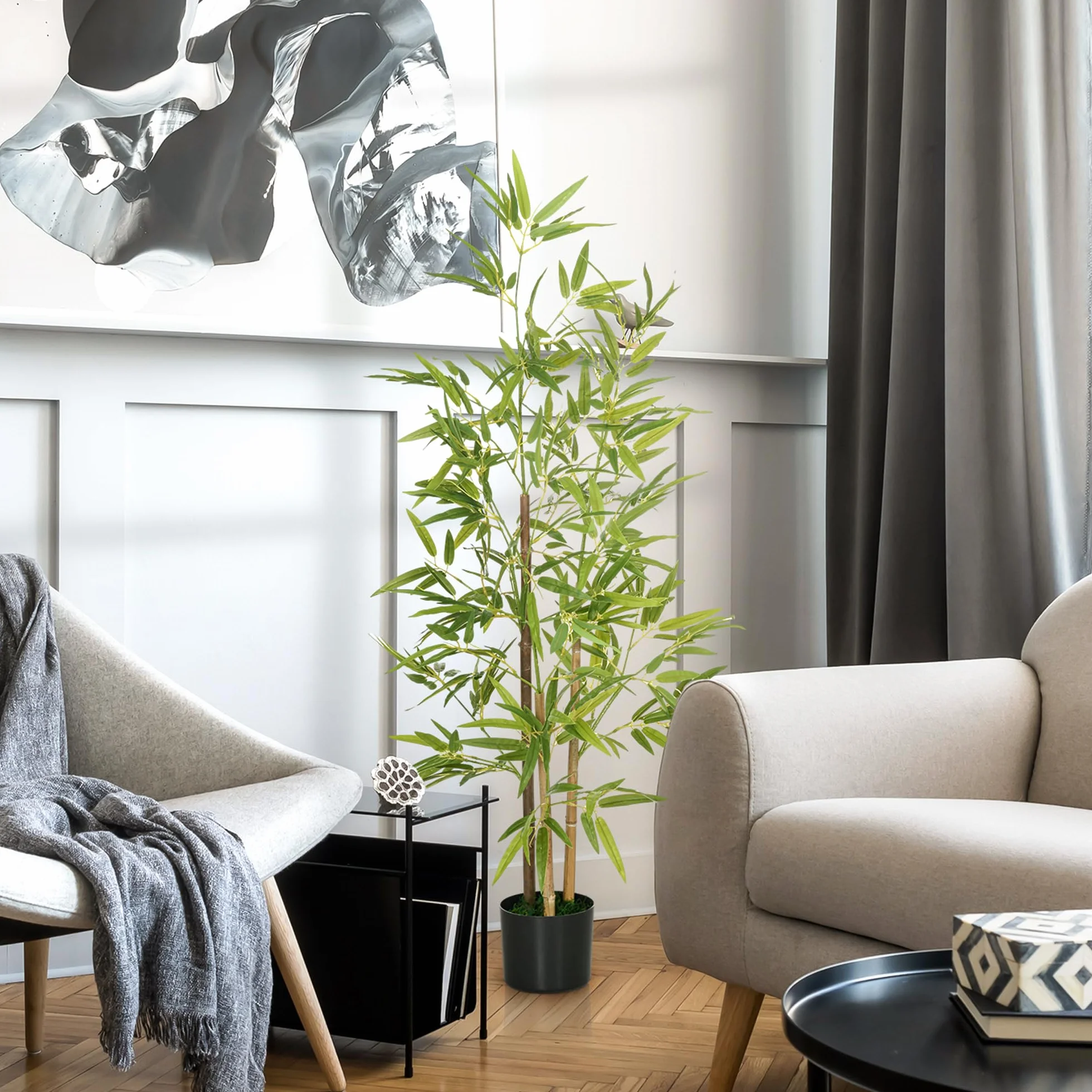 HOMCOM Plante Artificielle Bambou Arbre 120 cm avec Pot