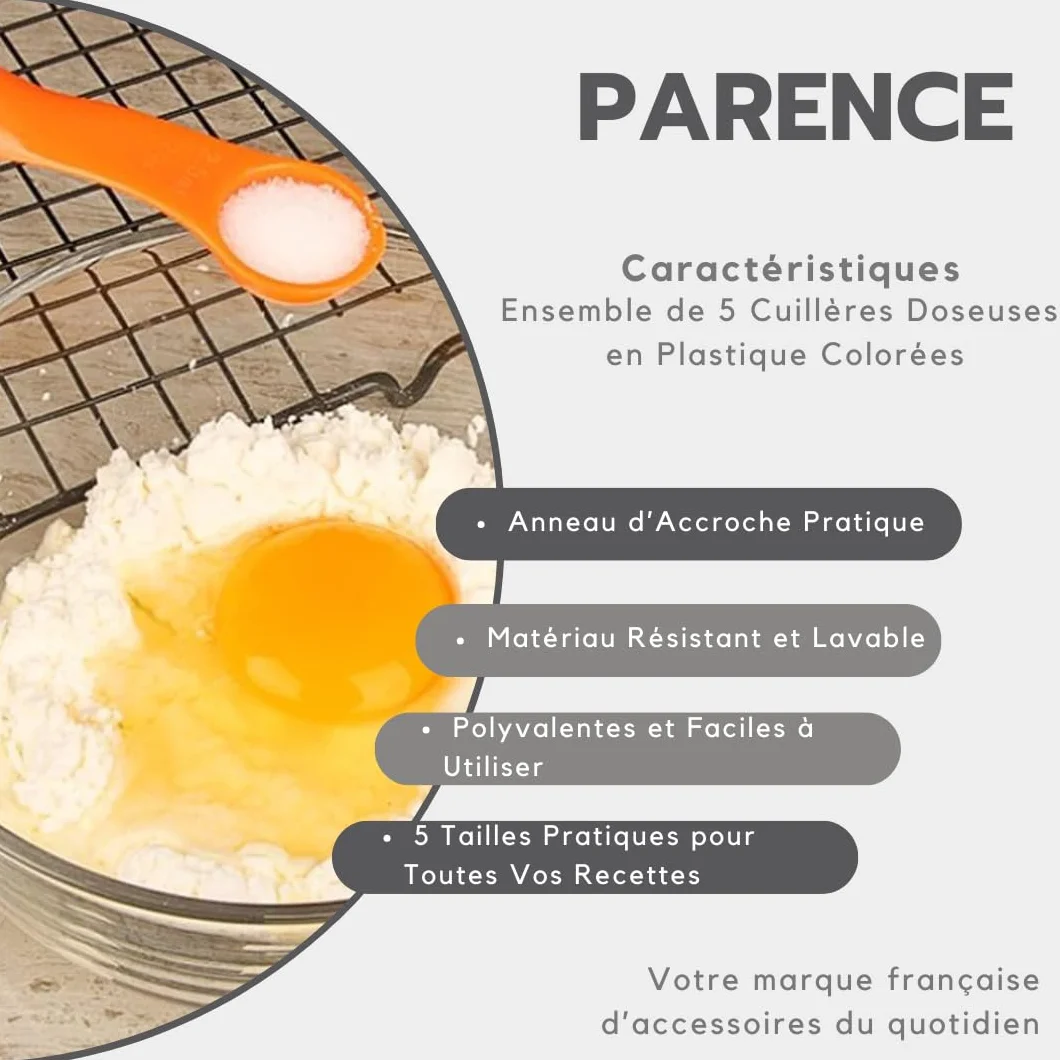 PARENCE Cuillères Doseuses Plastique Colorées 1-15 ml/g Mesure Cuisine Pâtisserie Anneau Accroche