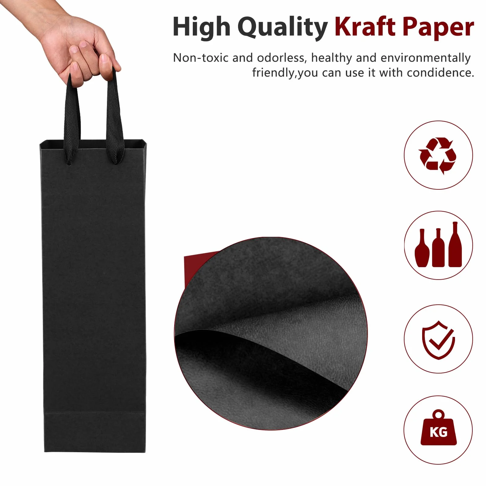 Fabaoday Pochette Cadeau Bouteille 20 PCS Sacs Cadeaux en Papier Kraft avec Poignées pour Vin