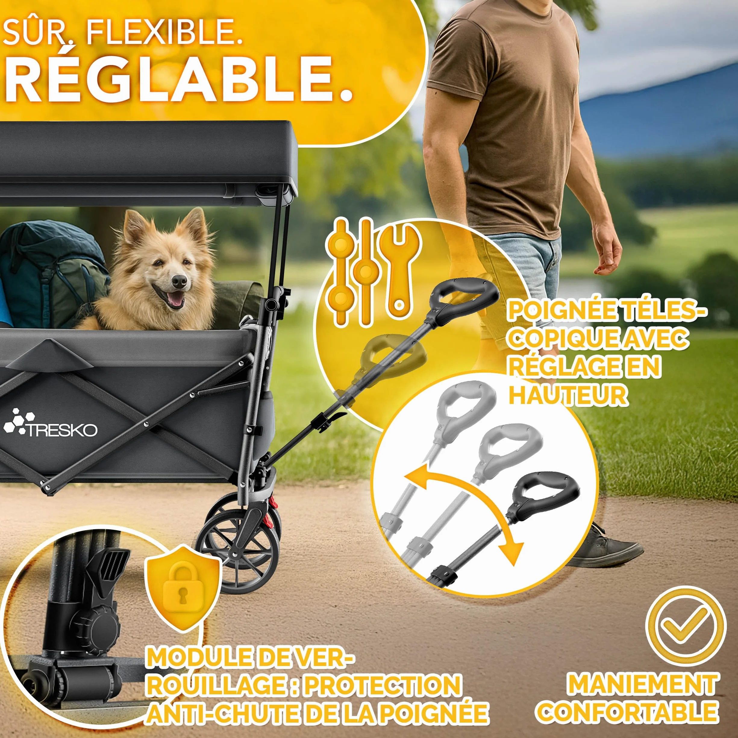 TRESKO Chariot de transport pliable 150 kg avec compartiment isotherme et stores latéraux