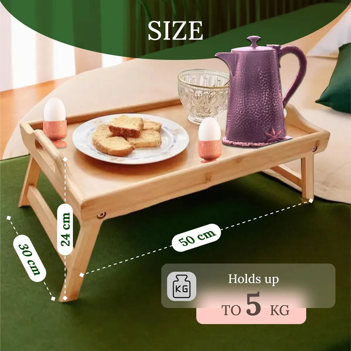 Plateau de petit-déjeuner en bambou respectueux de l'environnement avec pieds pliables, bureau portable pour ordinateur portable, plateau en bois polyvalent pour la maison et le bureau, design durable