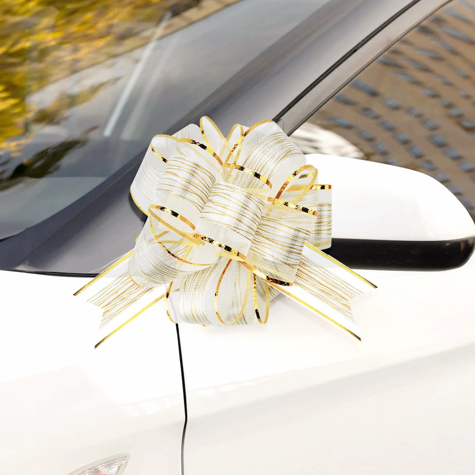 G2PLUS 12PCS Blanc Décoration Voiture Mariage - Grands Nœuds à Tirer en Ruban pour Bouquet DIY