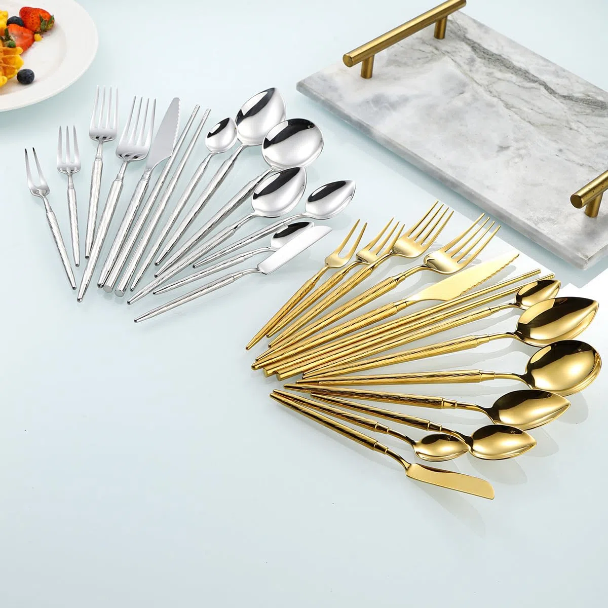 Service de Couverts pour 6 Personnes, 24 pièces, Manches martelés, en Acier Inoxydable 18/8 de qualité supérieure, Finition polie, idéal pour Les réunions de Famille et Un Usage Quotidien, f