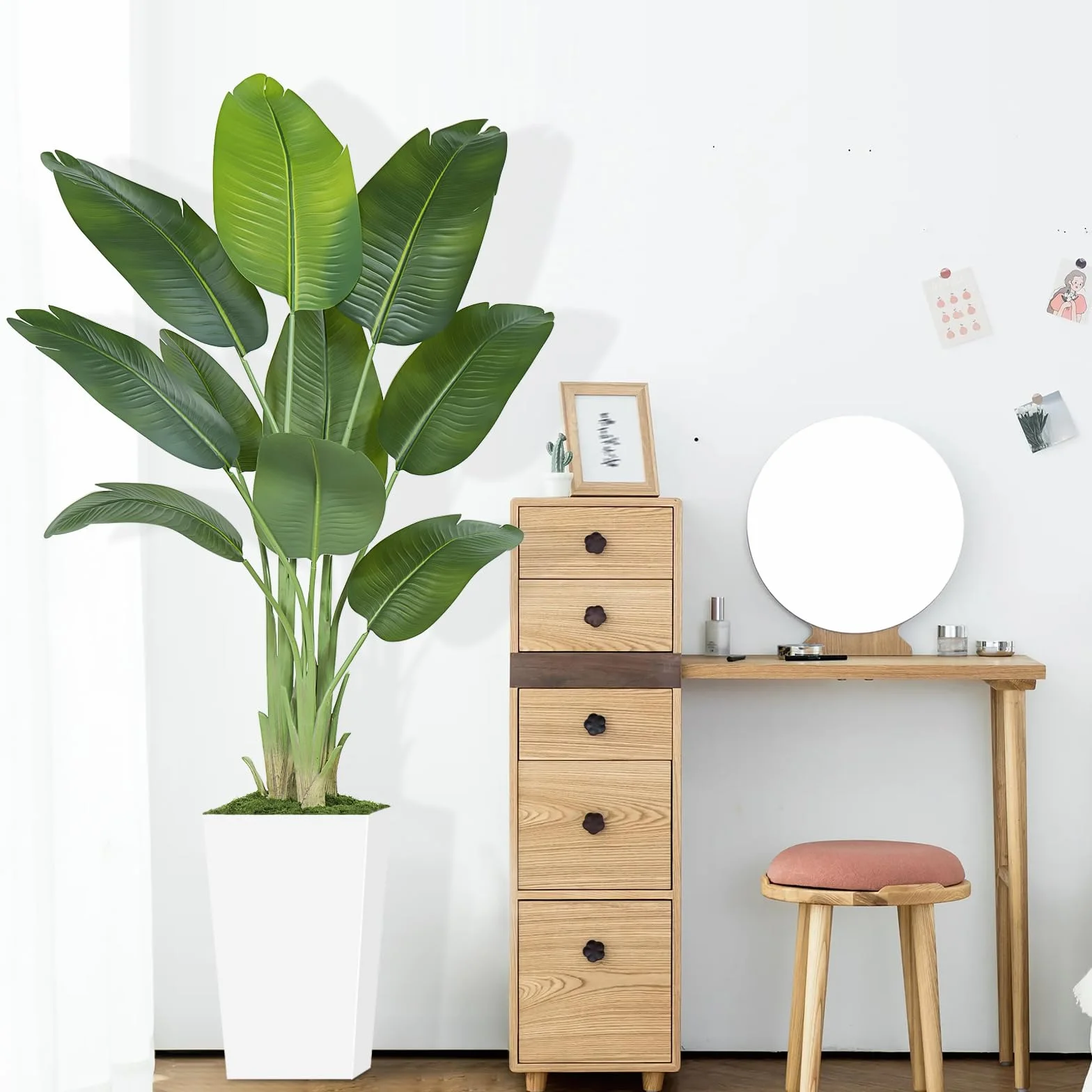 Plante Artificielle Oiseau de Paradis 180cm Pot Blanc Palmier Tropical Feuilles de Bananier Décoration Intérieur Bureau Salon
