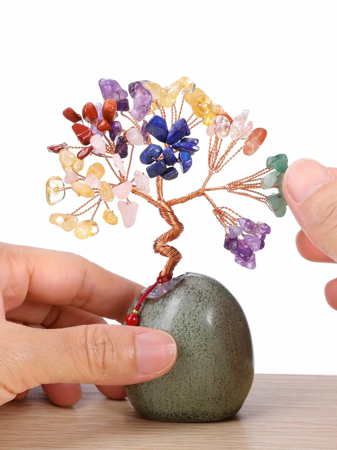 Jovivi Arbre de Vie Pierre Naturelle 12-13cm Base en Céramique Cristal FengShui Décoration Table