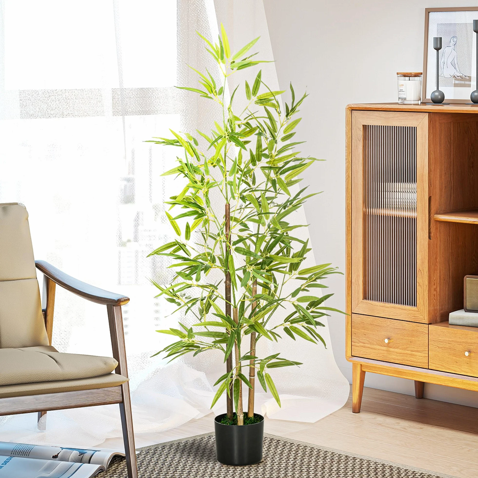 HOMCOM Plante Artificielle Bambou Arbre 120 cm avec Pot