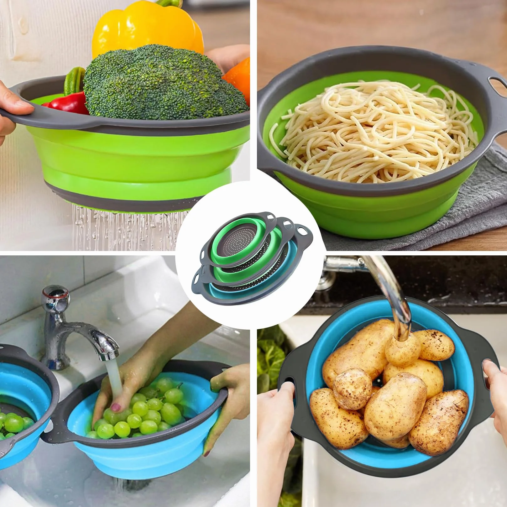 Passoires de cuisine pliables lot de 3 camping salades fruits lave-vaisselle