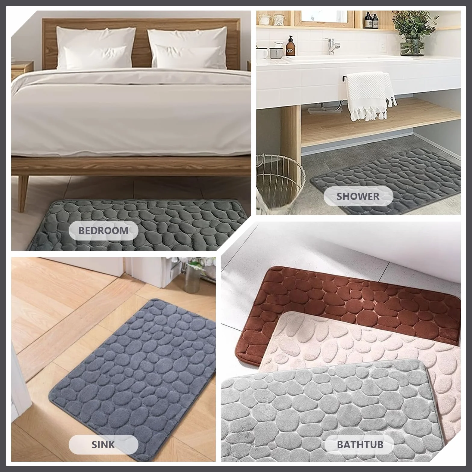 Tapis de Bain en Mousse à Mémoire de Forme Absorbant Lavable en Machine 50 x 80 cm Gris Foncé