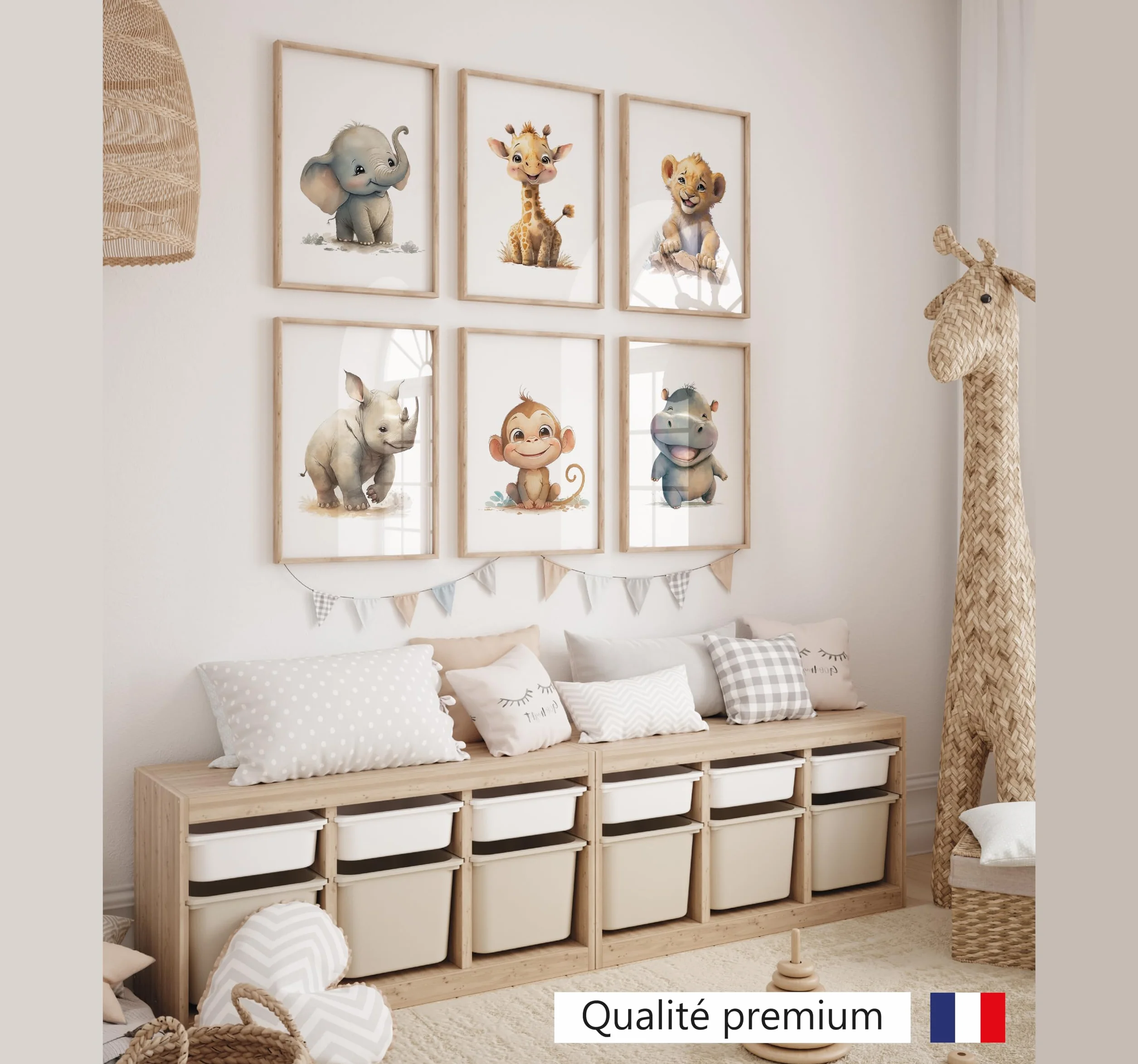 Lavema Affiche décorative chambre d'enfant animaux de safari en afrique Poster Images Murales A4 Sans cadre photo Décoration chambre de bébé