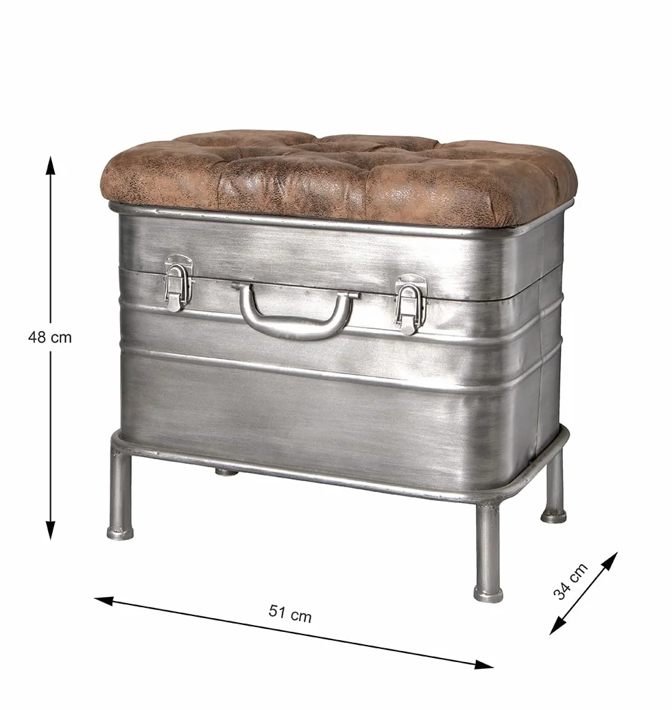 HAKU Banc Vintage Métal Recouvrement Tissu L 51 cm H 48 cm P 34 cm Style Industrial