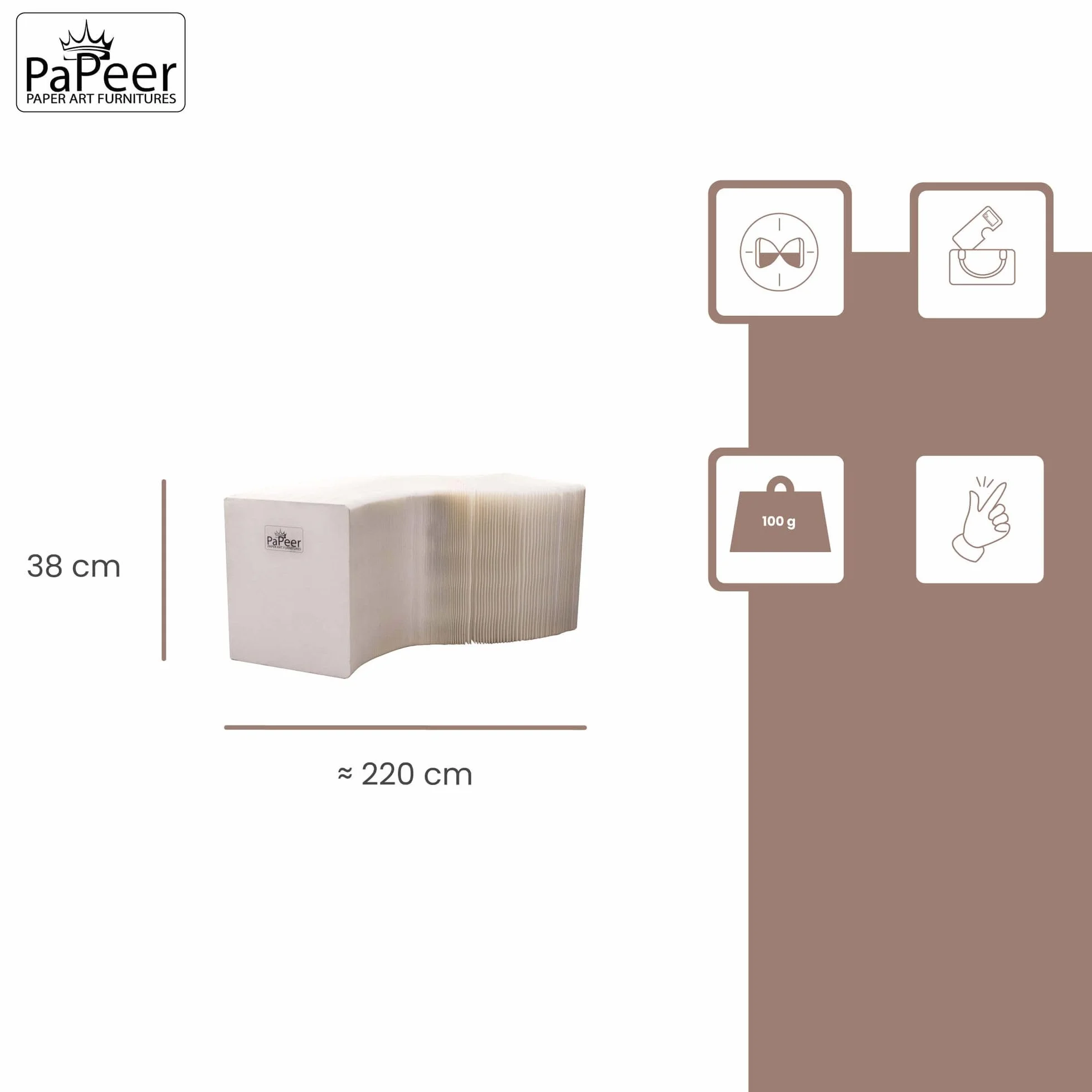 Banc Pliable en Papier Blanc 200cm 30cm
