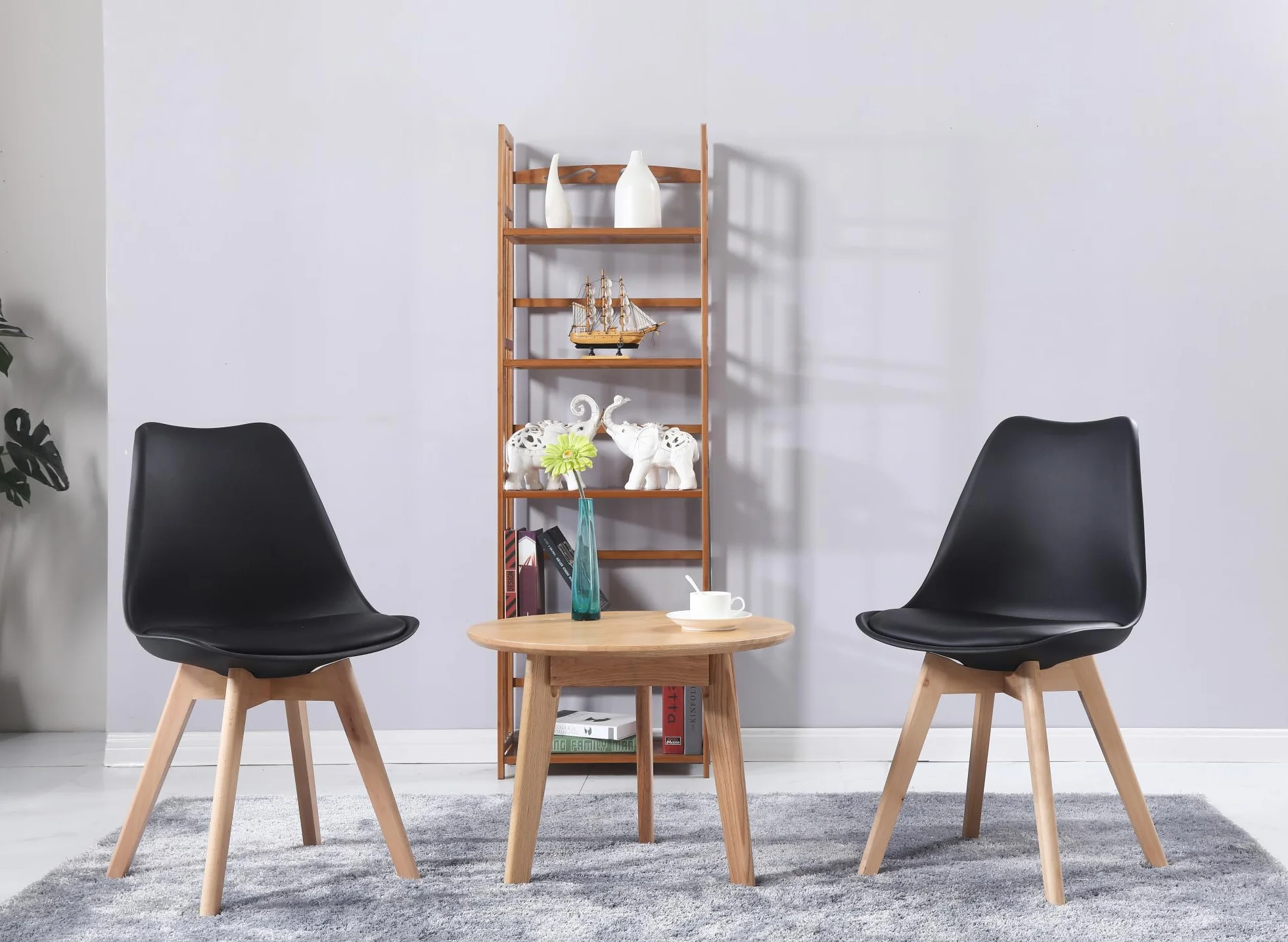 Chaises Scandinaves Lot de 6, Chaises Salle à Manger, Noires, Pieds Bois de Hêtre Massif
