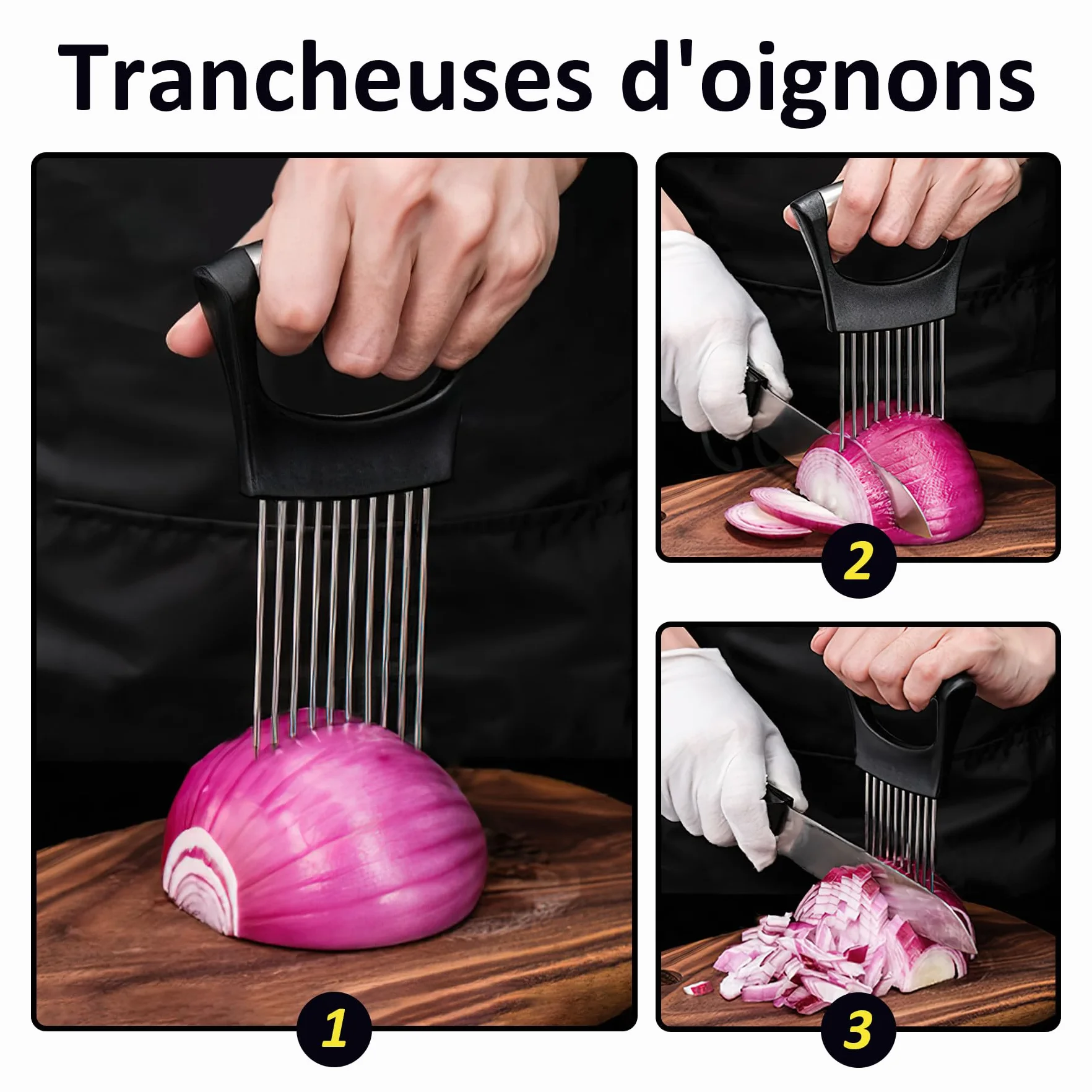 Brelet Lot de 2 Coupe Oignon Manuel en Acier Inoxydable pour Trancher Légumes Gadget Cuisine