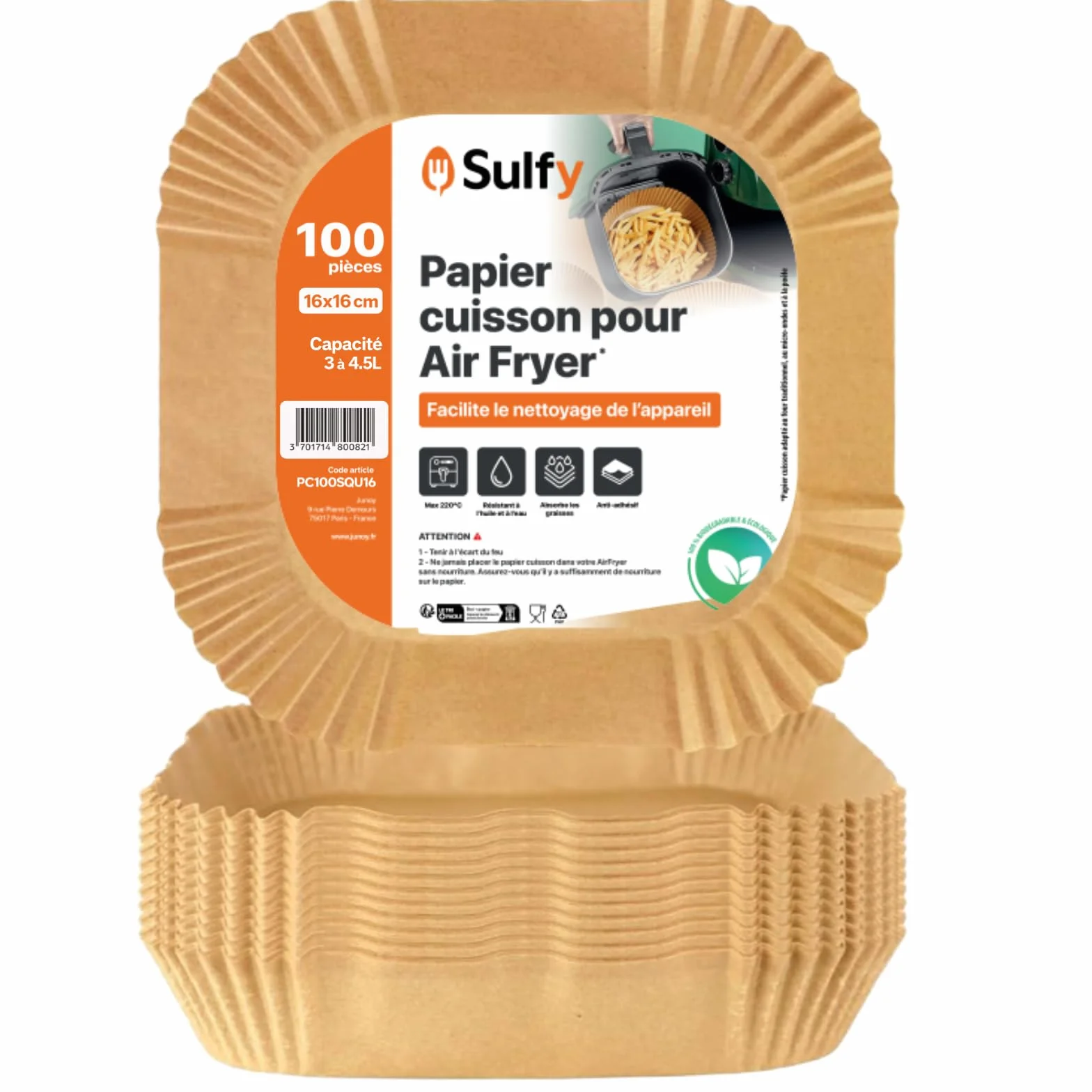Papier Cuisson pour Air Fryer Carré Antiadhésif 16x16 cm 4-4,5 Litres