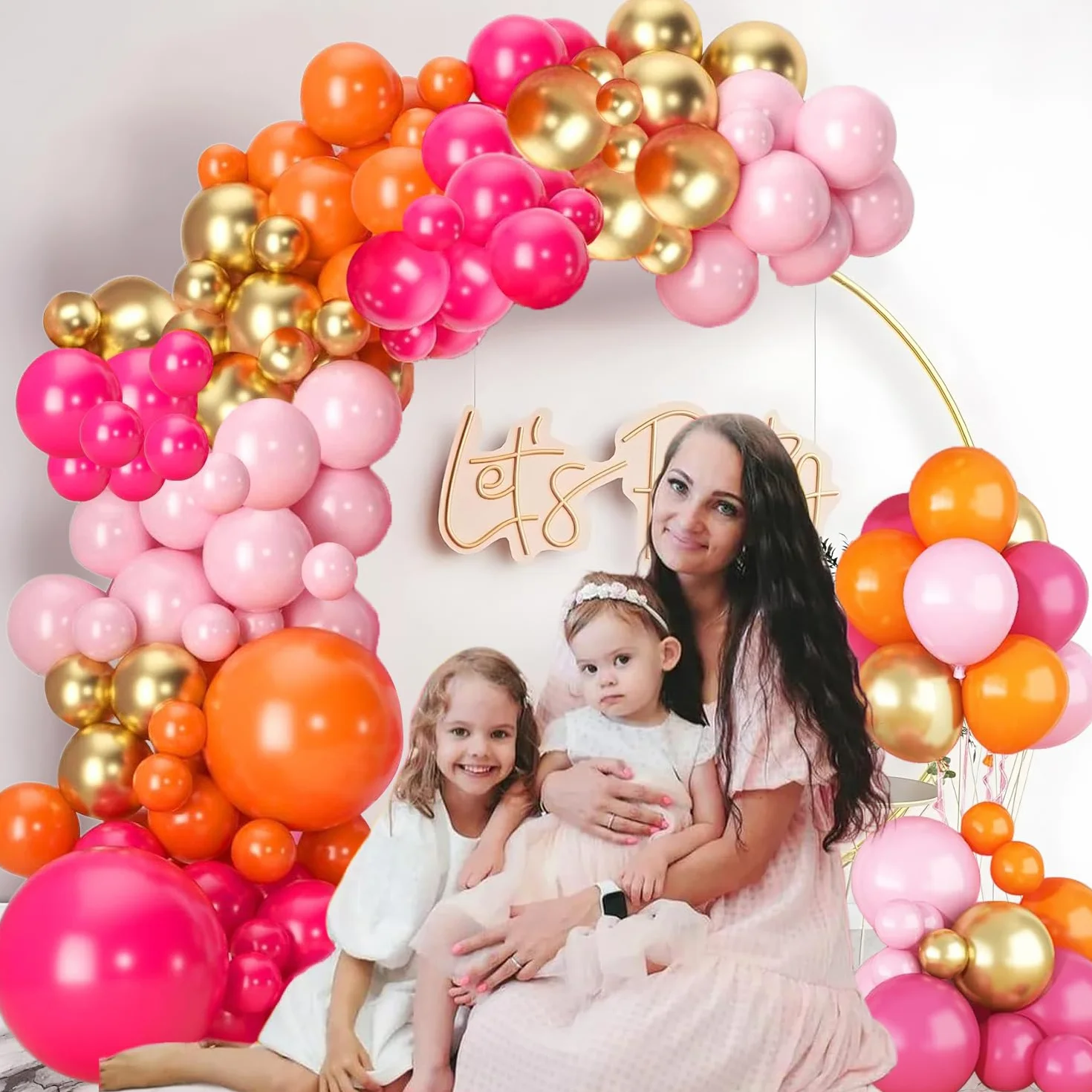 Ballons Rose Orange 60 Pièces Anniversaire Fille Latex Hélium Métallique Or Confettis Décoration Fête