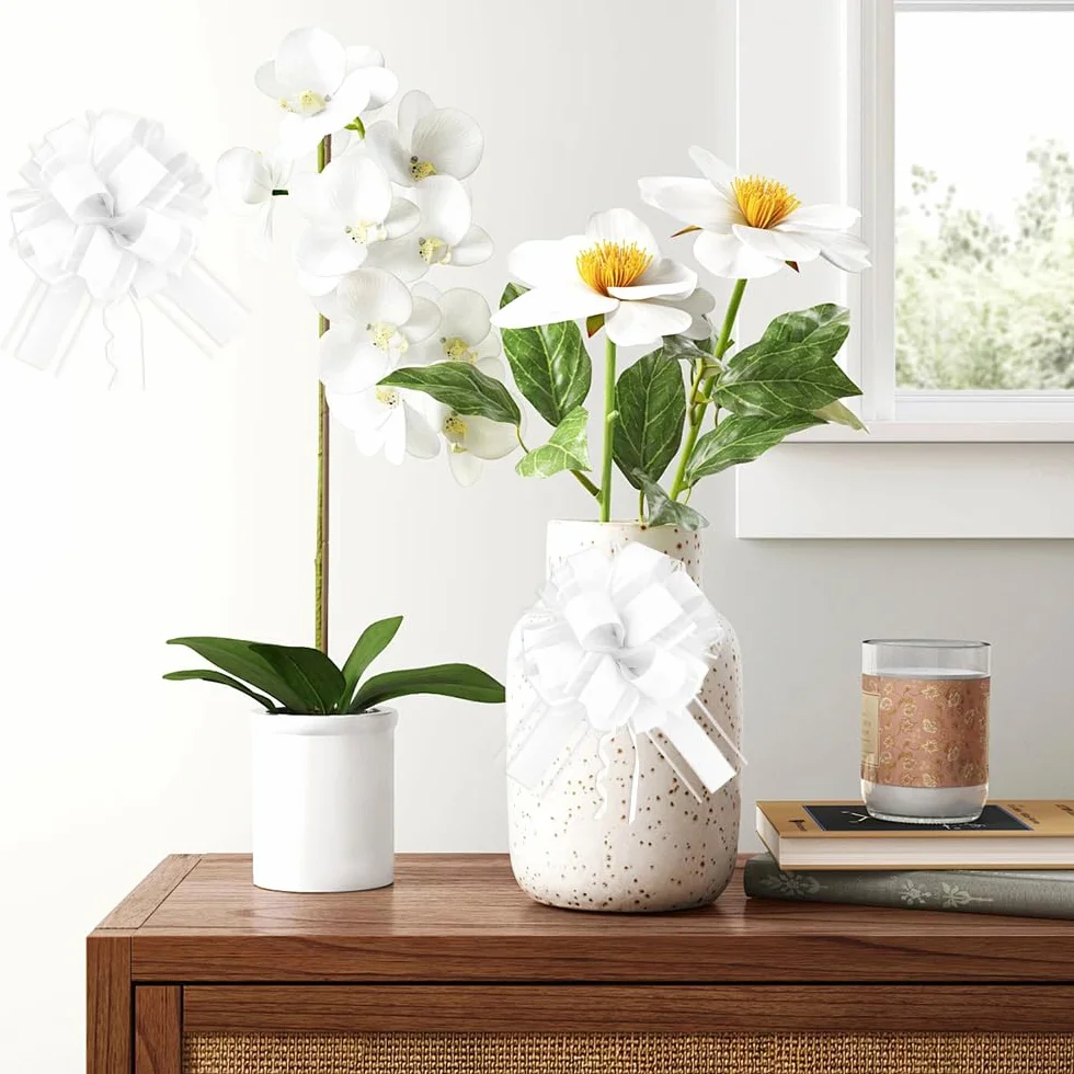 Grands Nœuds à Tirer Blancs 15cm Rubans Décoratifs pour Mariage Voiture Cadeaux