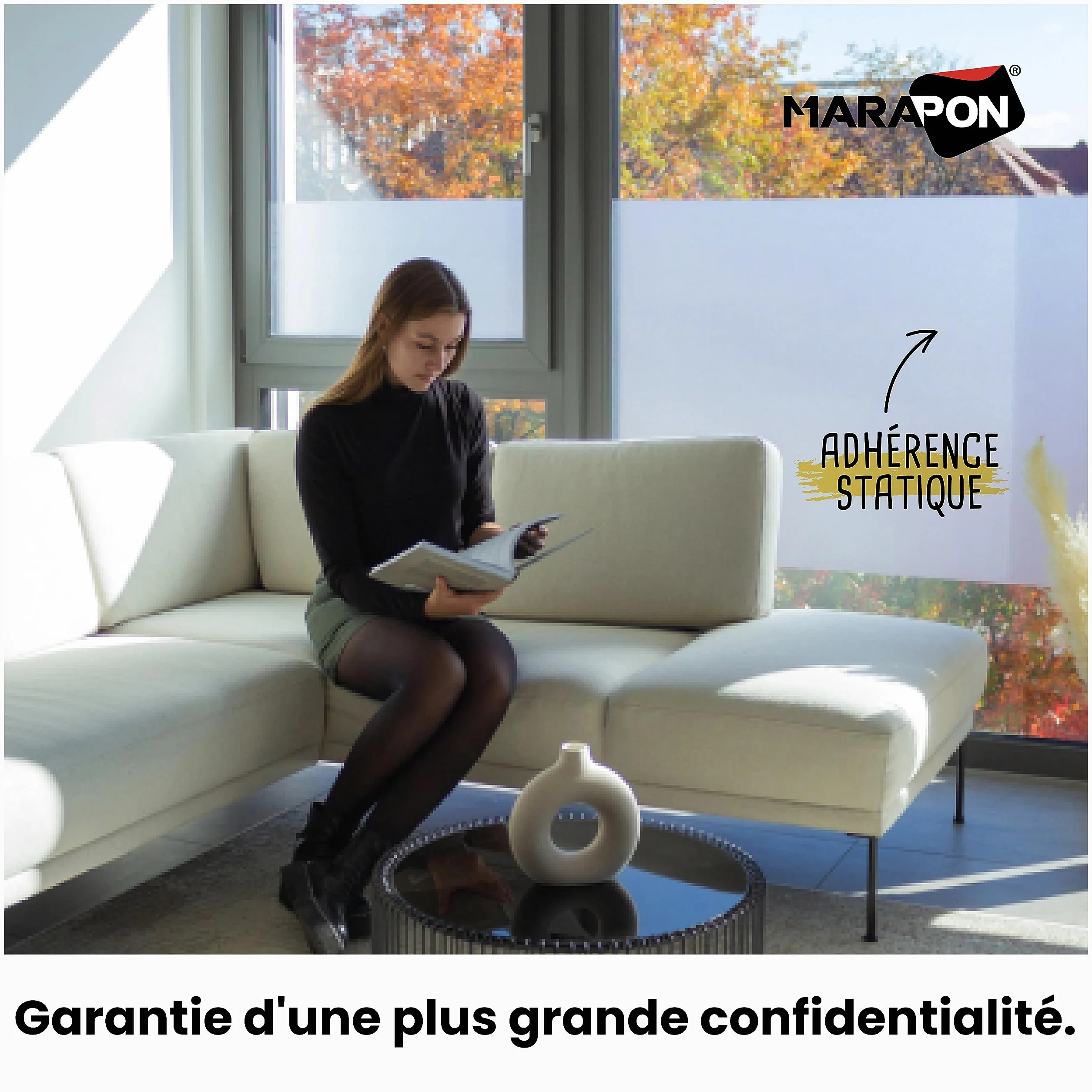 MARAPON Film pour Fenêtre Opaque 0,445x2 m Adhésion Statique sans Colle Dépoli Intimité Protection UV Salle de Bain Bureau Cuisine