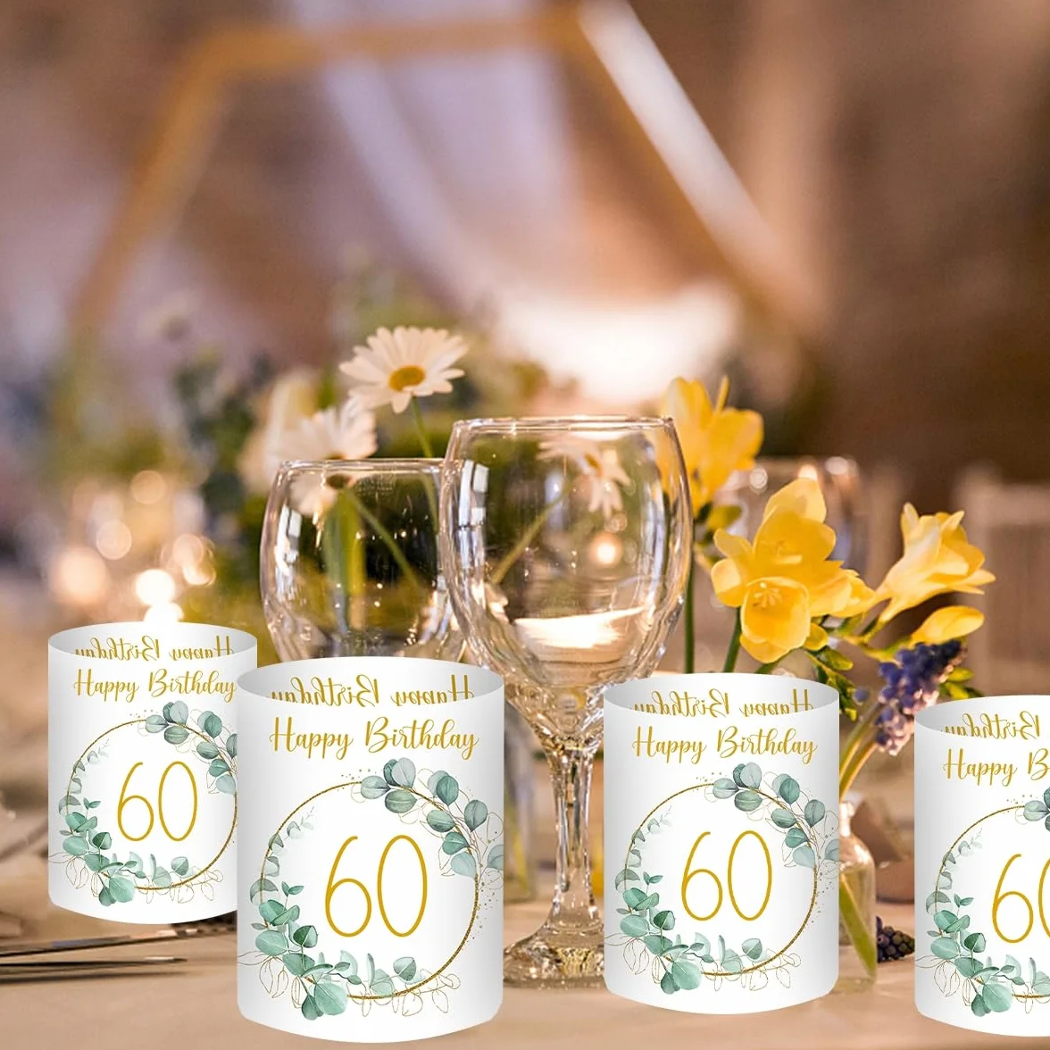 Lot de 12 photophores décoratifs de table pour 60 ans Happy Birthday