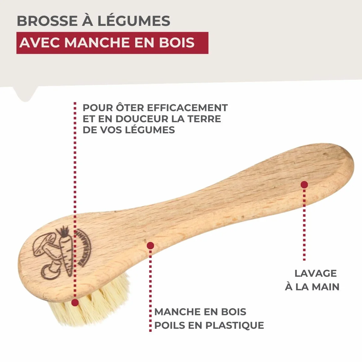 Fackelmann Brosse pour légumes en Bois 13,5 x 3,6 x 3,3 cm