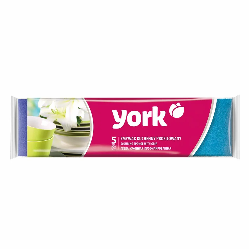 York Eponges a Vaisselle Profilees Protege Ongles Forme Ergonomique Lot de 5 Tampons a Recurer Double Face Mousse Grattoir Cuisine