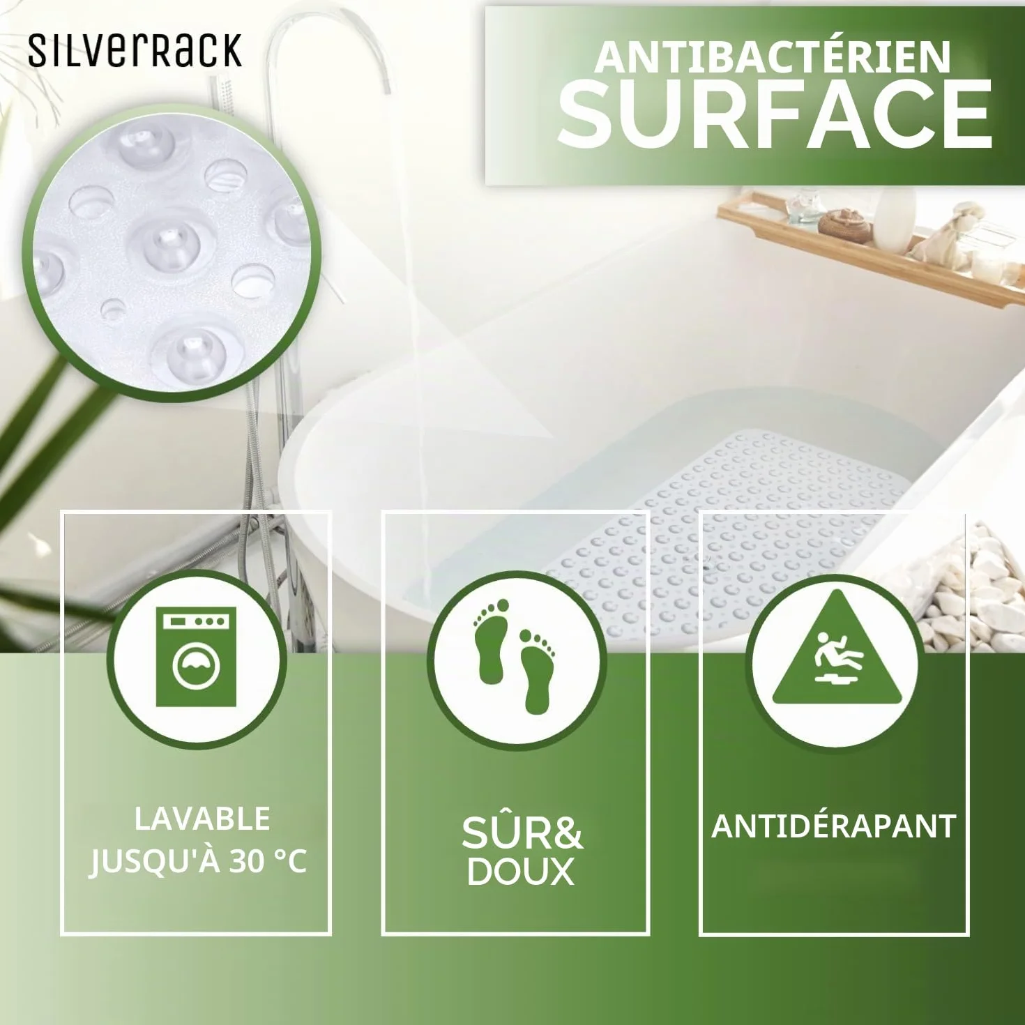Tapis de Bain antidérapant 100 x 40 cm SilverRack DermaSensitivo sans BPA pour Bébés