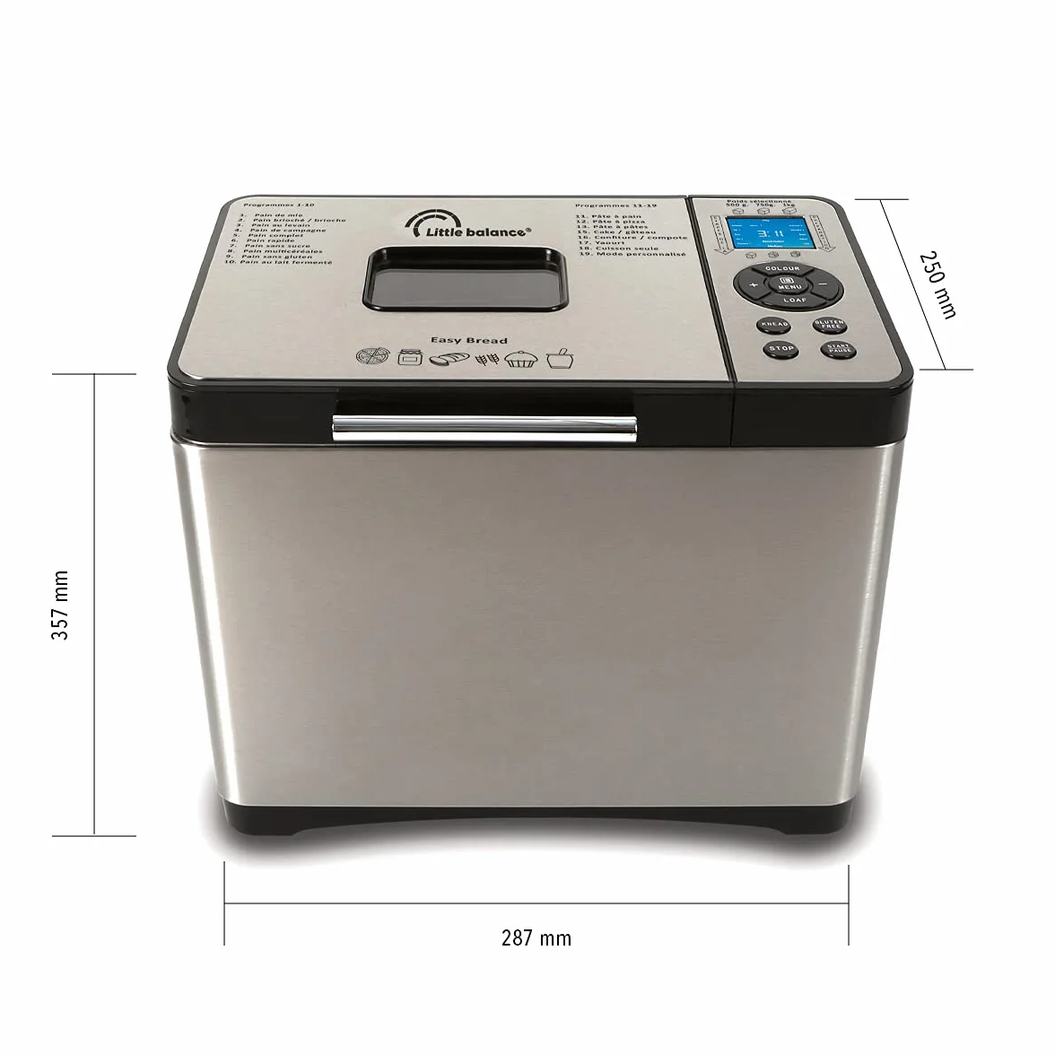 Machine à pain Little balance 8398 Easy Bread, 19 programmes, 1 kg, Inox