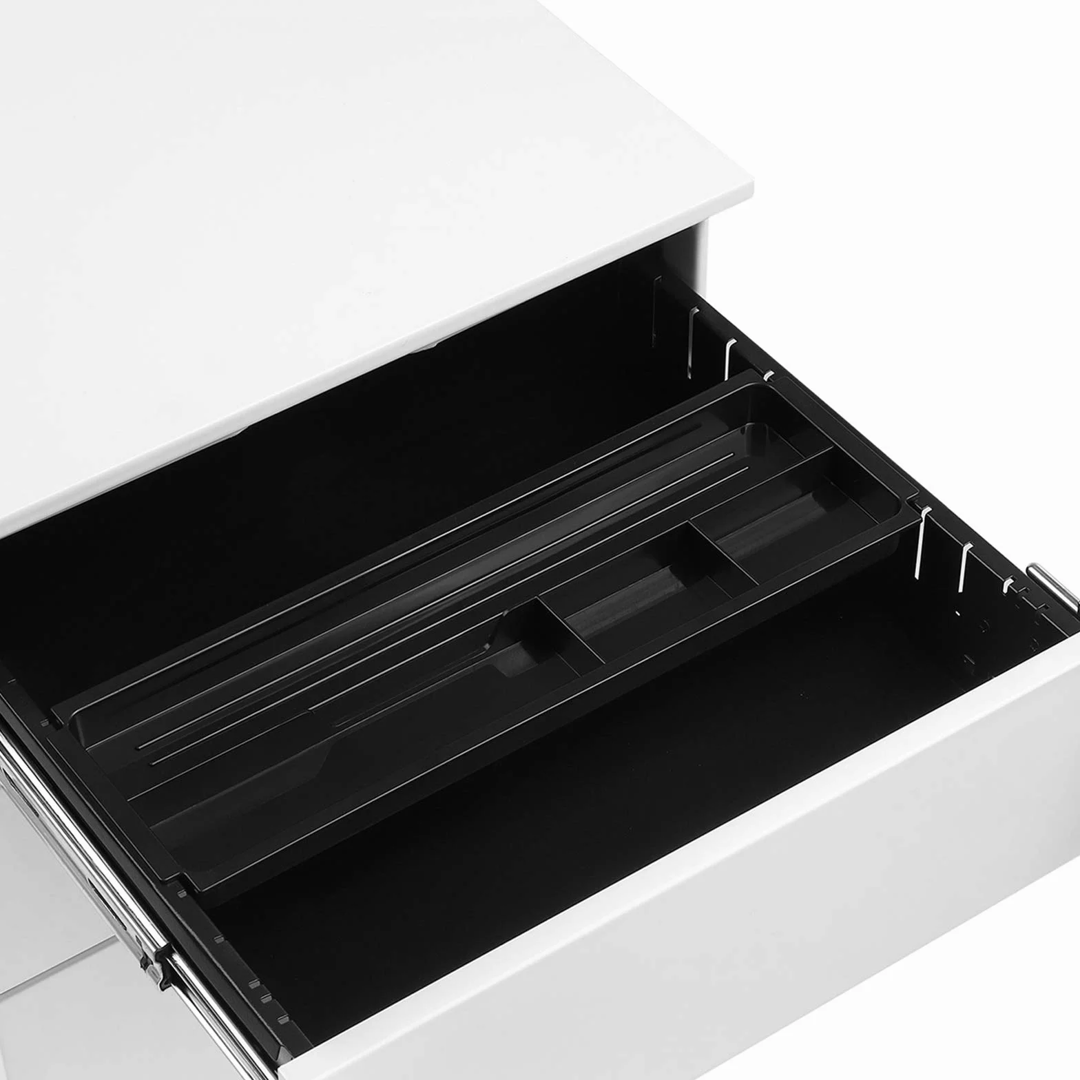 SONGMICS Caisson de Bureau Métallique 3 Tiroirs Verrouillable sur Roulettes 45 x 39 x 54 cm Blanc Mat OFC63WT