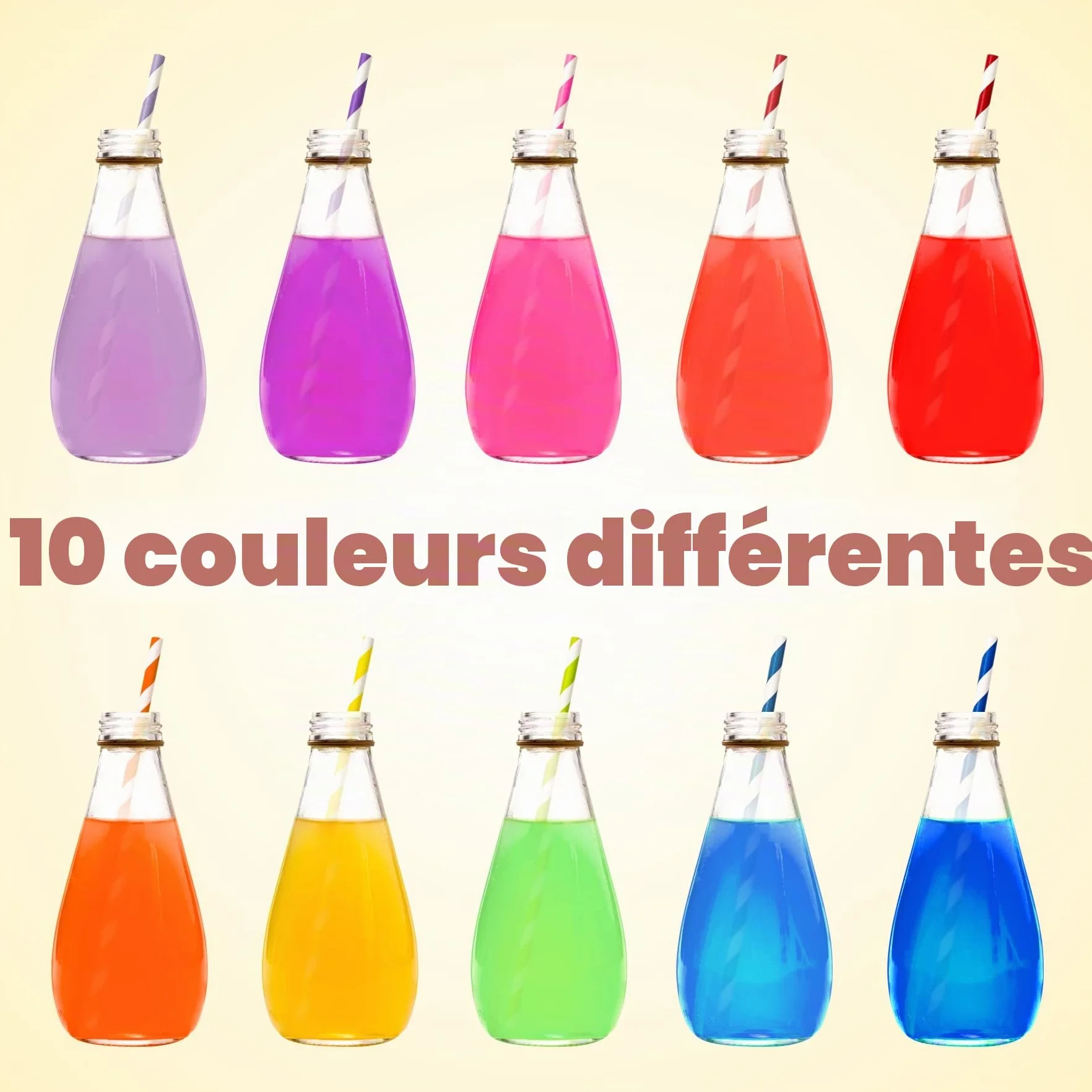 Lot de 100 Pailles en Papier Jetables Arc-en-Ciel 10 Couleurs Vives Ø6 x 210mm