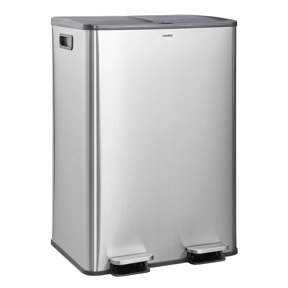 CASABEL Poubelle Cuisine Tri Sélectif 60L Acier INOX Brossé Double Compartiments