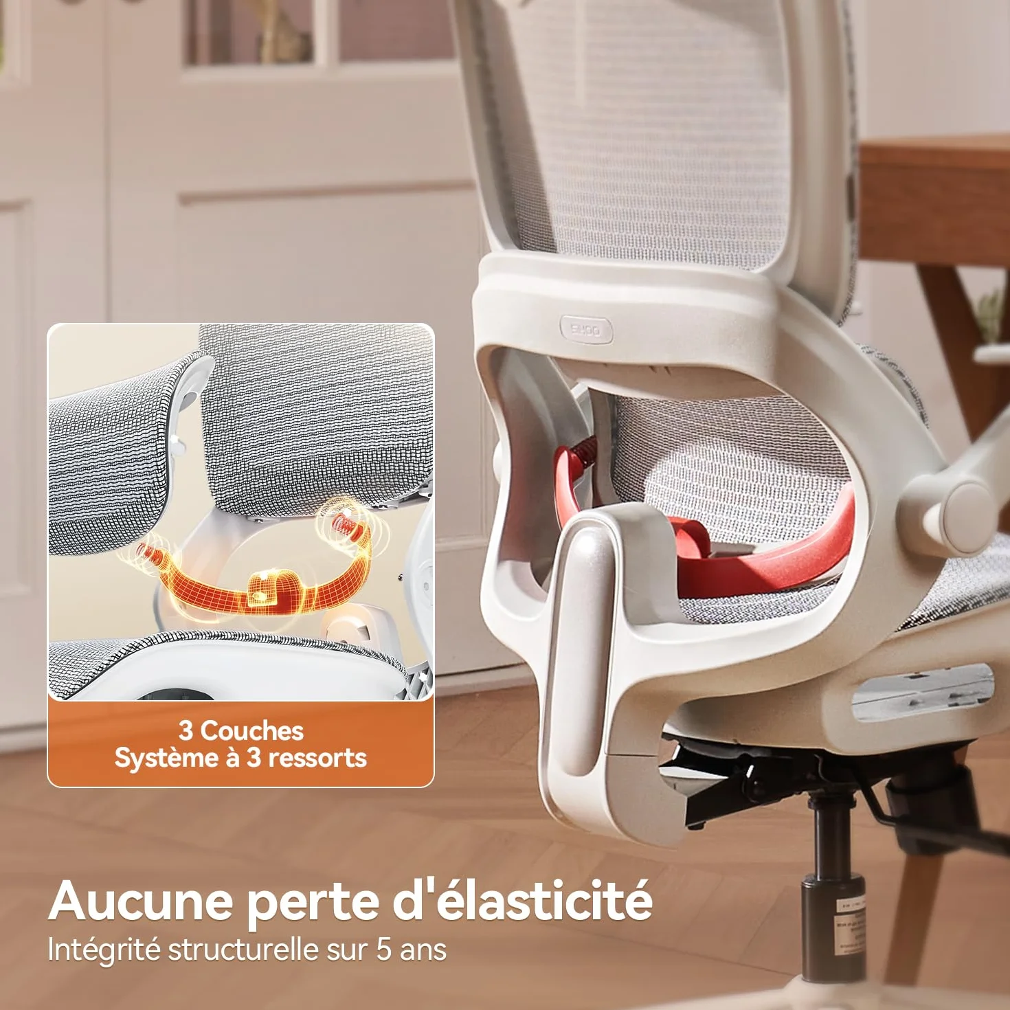 SIHOO B100 Chaise de Bureau Ergonomique Maille Respirante Support Lombaire Inclinaison 90-135° Gris Blanc