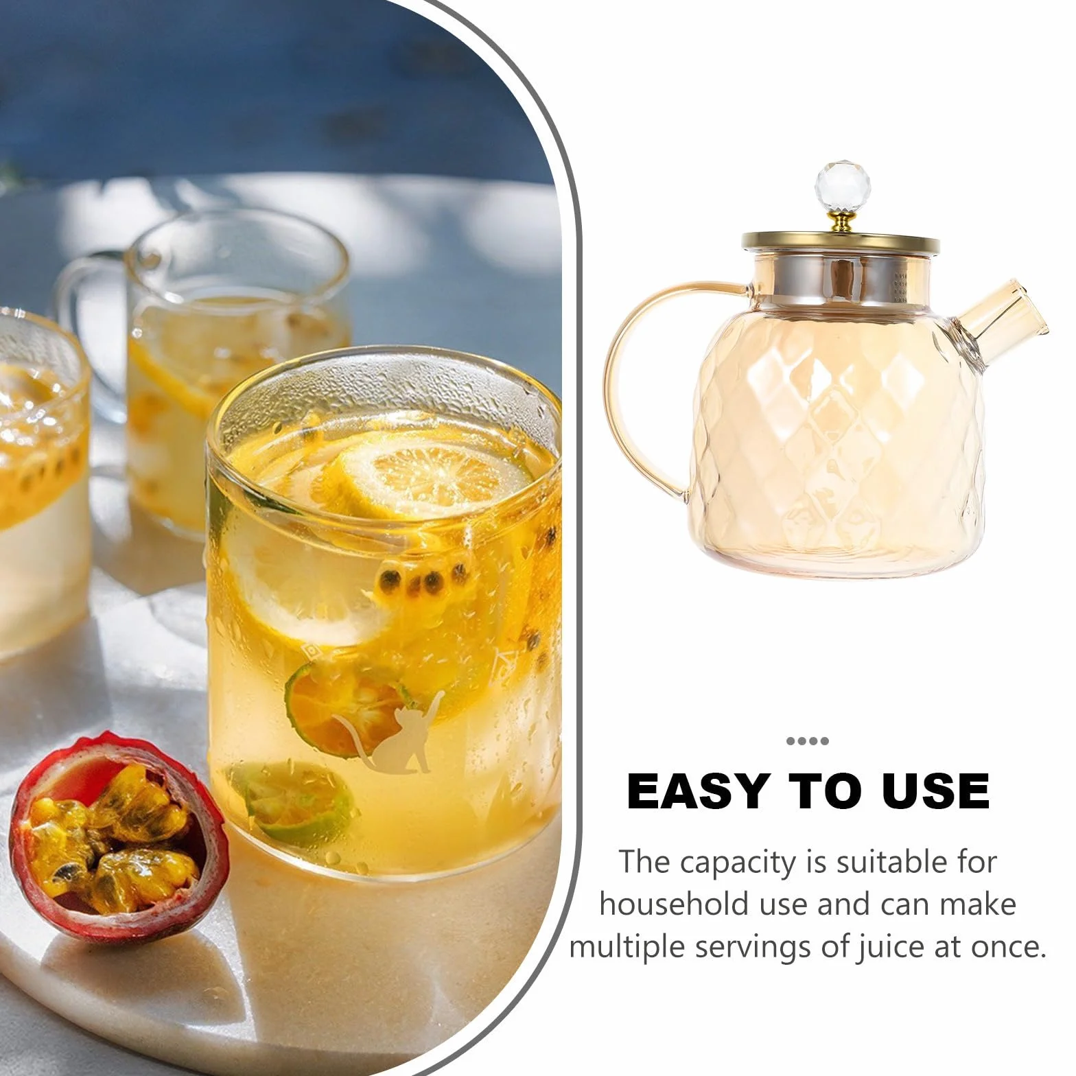Hemobllo Pichet à Thé Glacé Verre Borosilicate avec Couvercle Grande Capacité pour Jus et Boissons