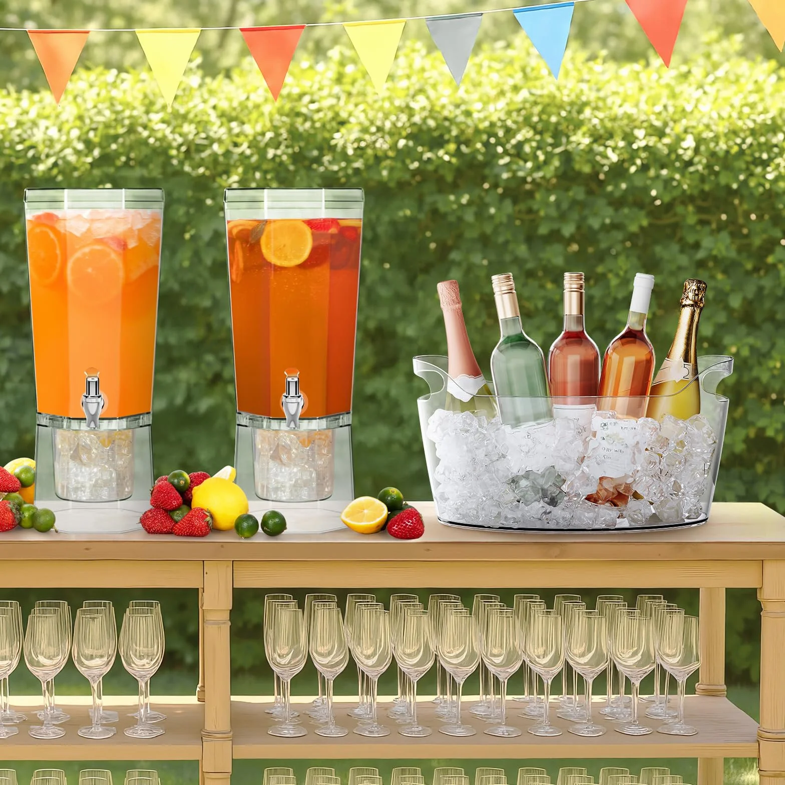 Lifewit Seau à Glace Portable 6.5L, Seau à Champagne avec Cuillère, Plastique Rafraîchisseur de Bouteille de Vin, 38×18×20 cm, Lot de 2
