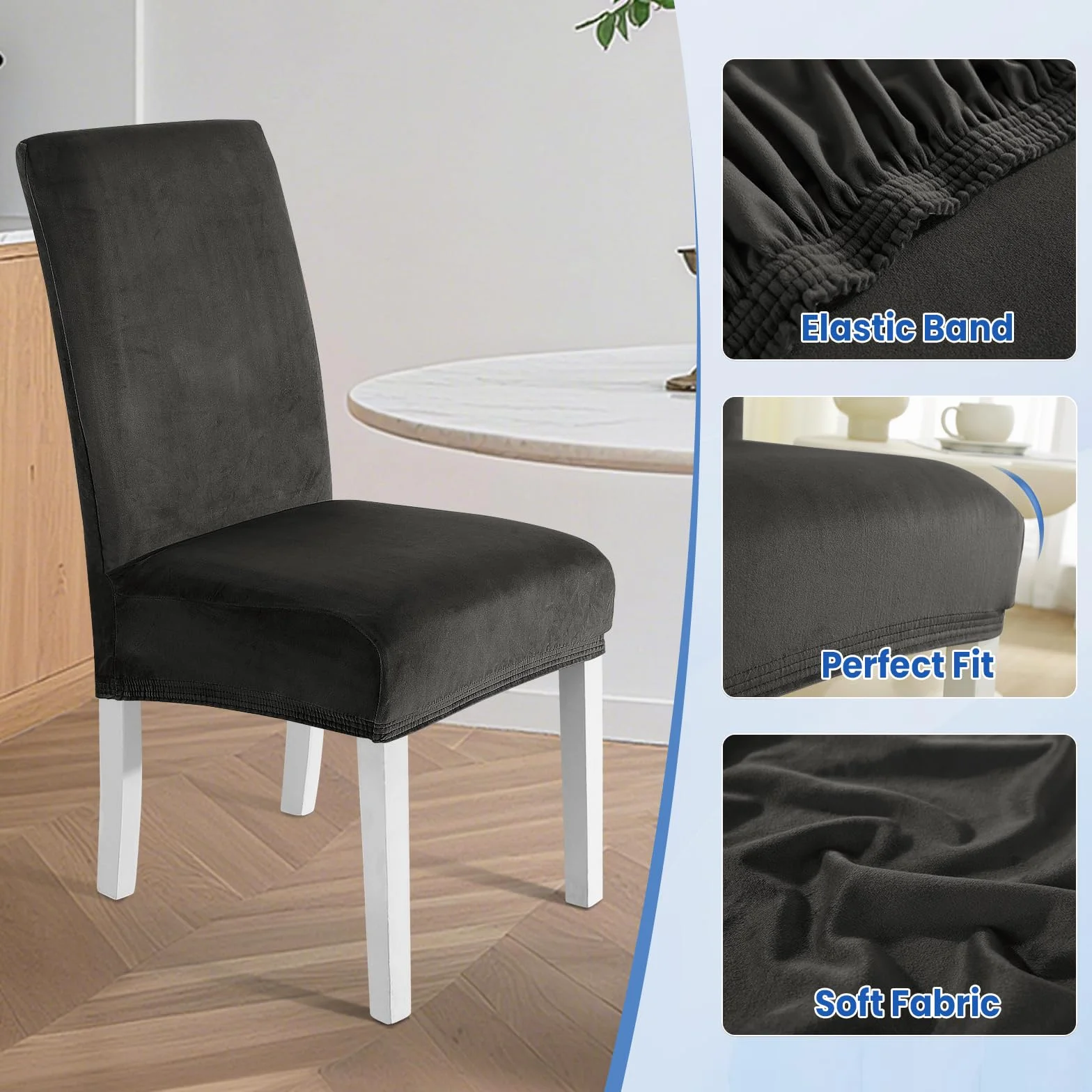 Ystyle Housse de Chaise Velours 6 Pièces Élastique Universel Lavable Gris Foncé