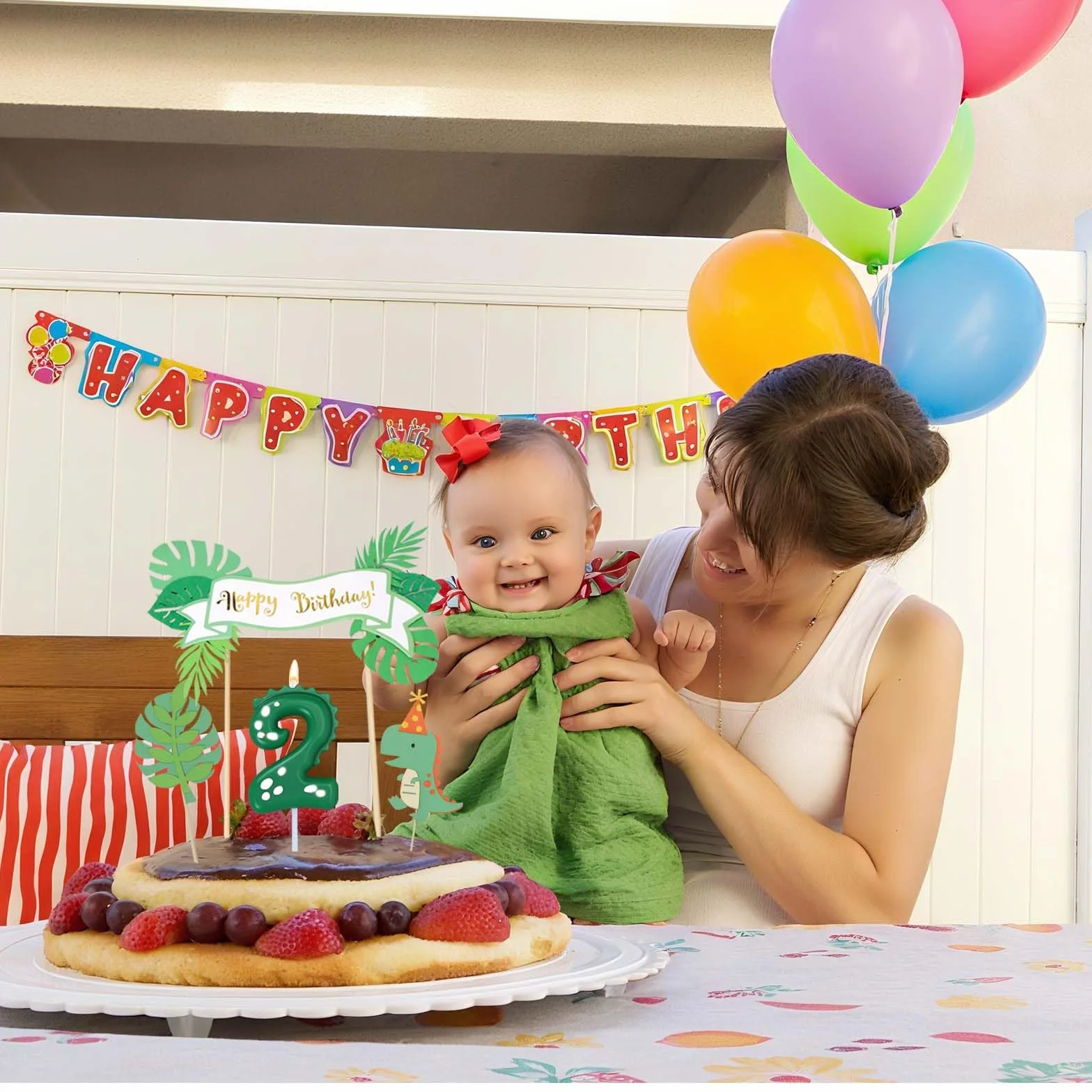 Bougie Dinosaure 2 Ans avec Décoration Gâteau Anniversaire Fête