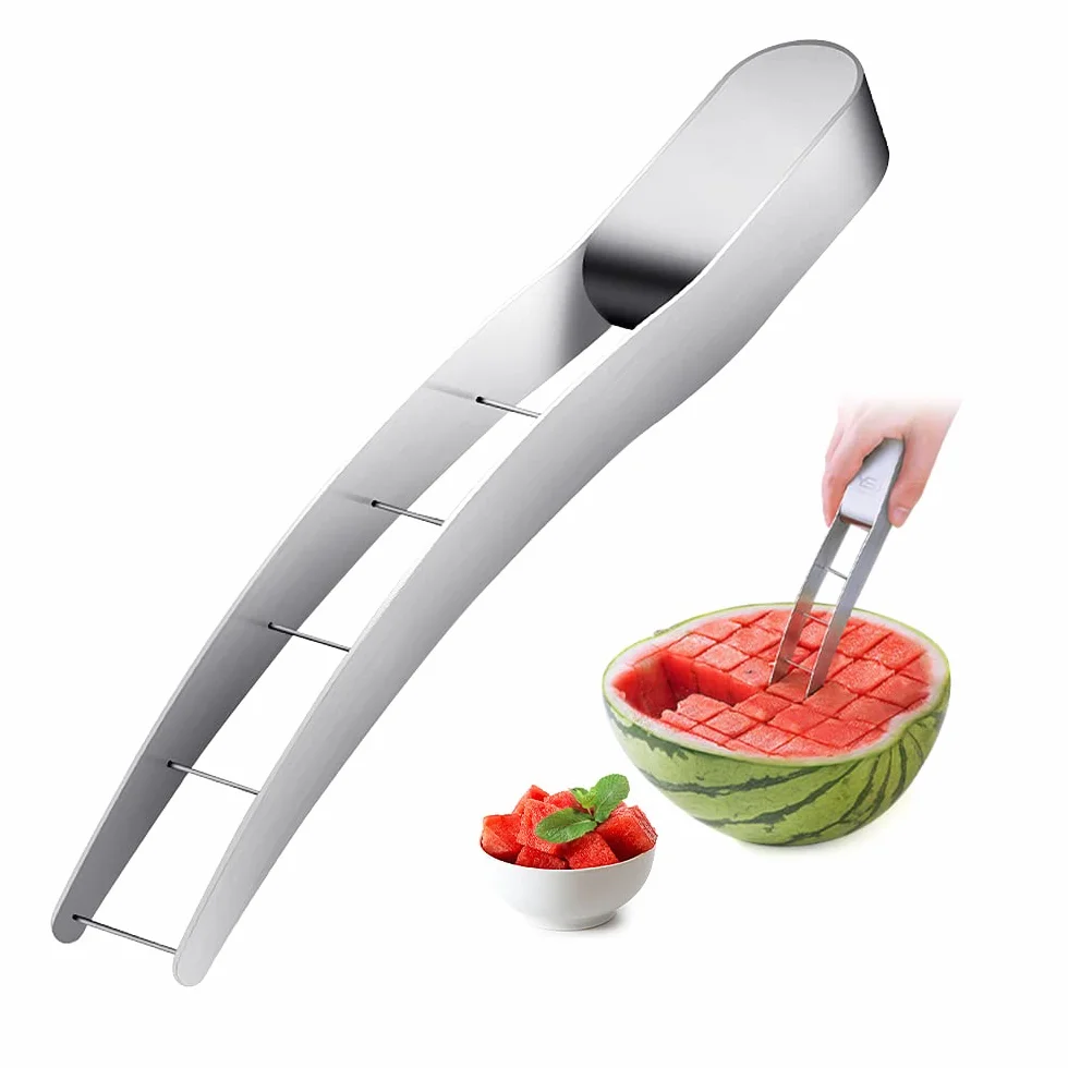Couteau Pastèque Trancheur Coupe Acier Inoxydable Watermelon Cutter pour Cantaloup Papaye Fruit du Dragon