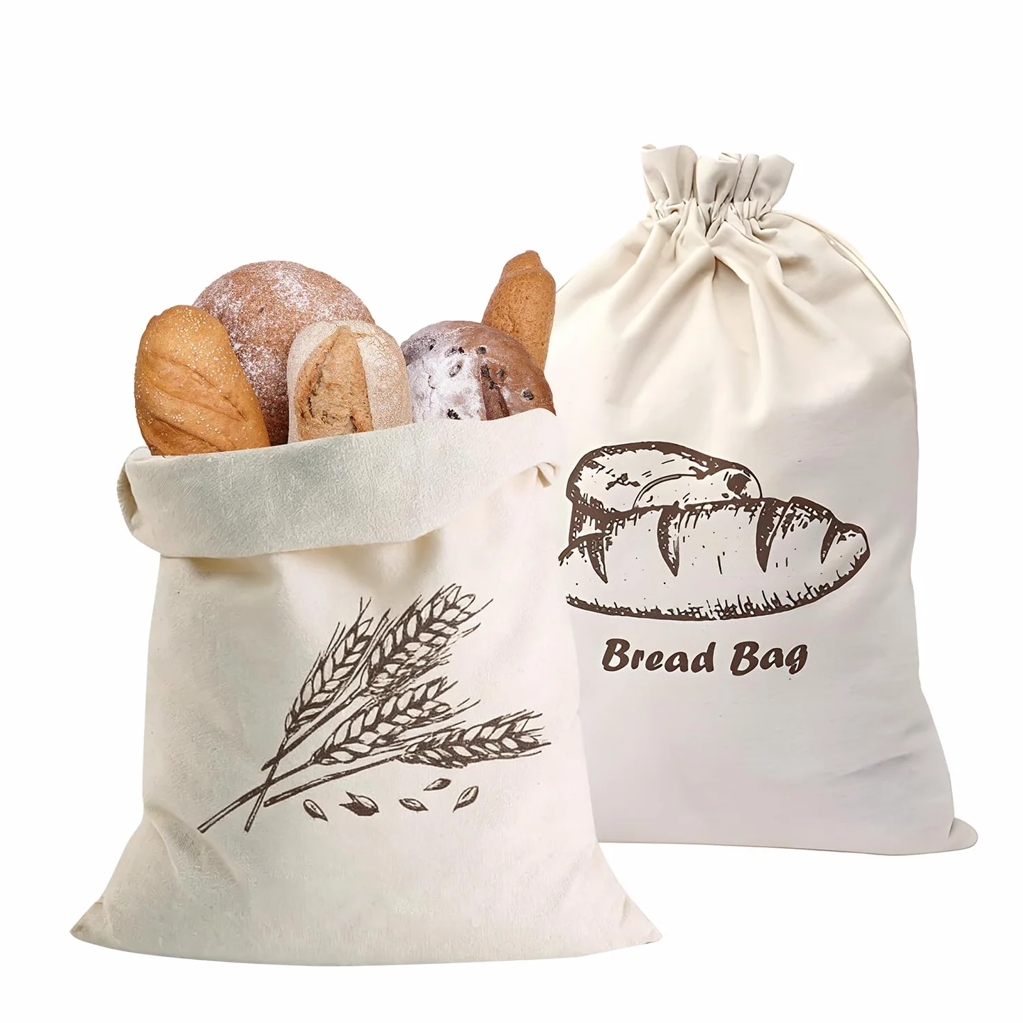 Sac à Pain Tissu 30x45 cm Coton Lin Cordon Serrage Longue Conservation Baguette