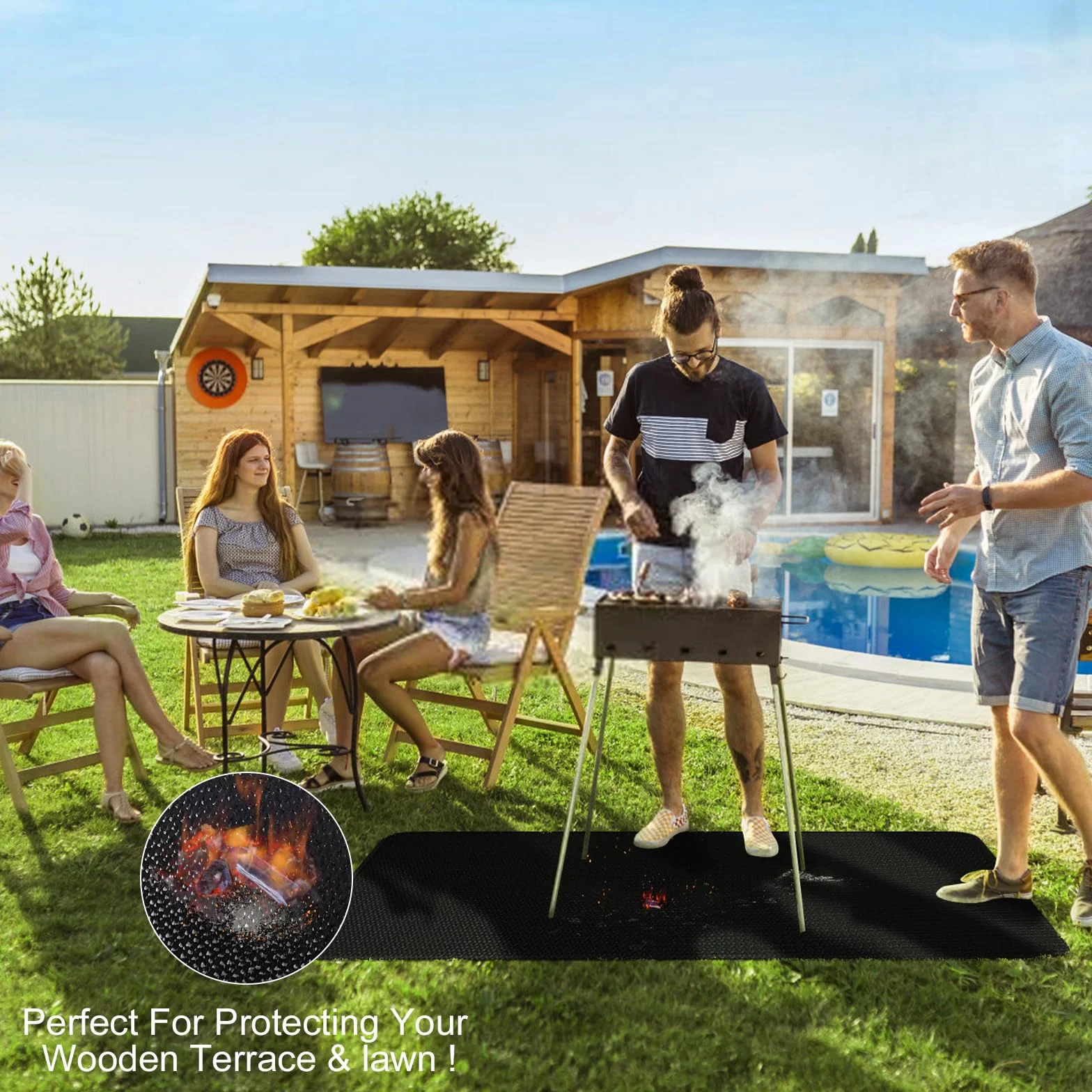 Tapis ignifuge anti-chaleur pliable 100x150 cm protection sol pour barbecue