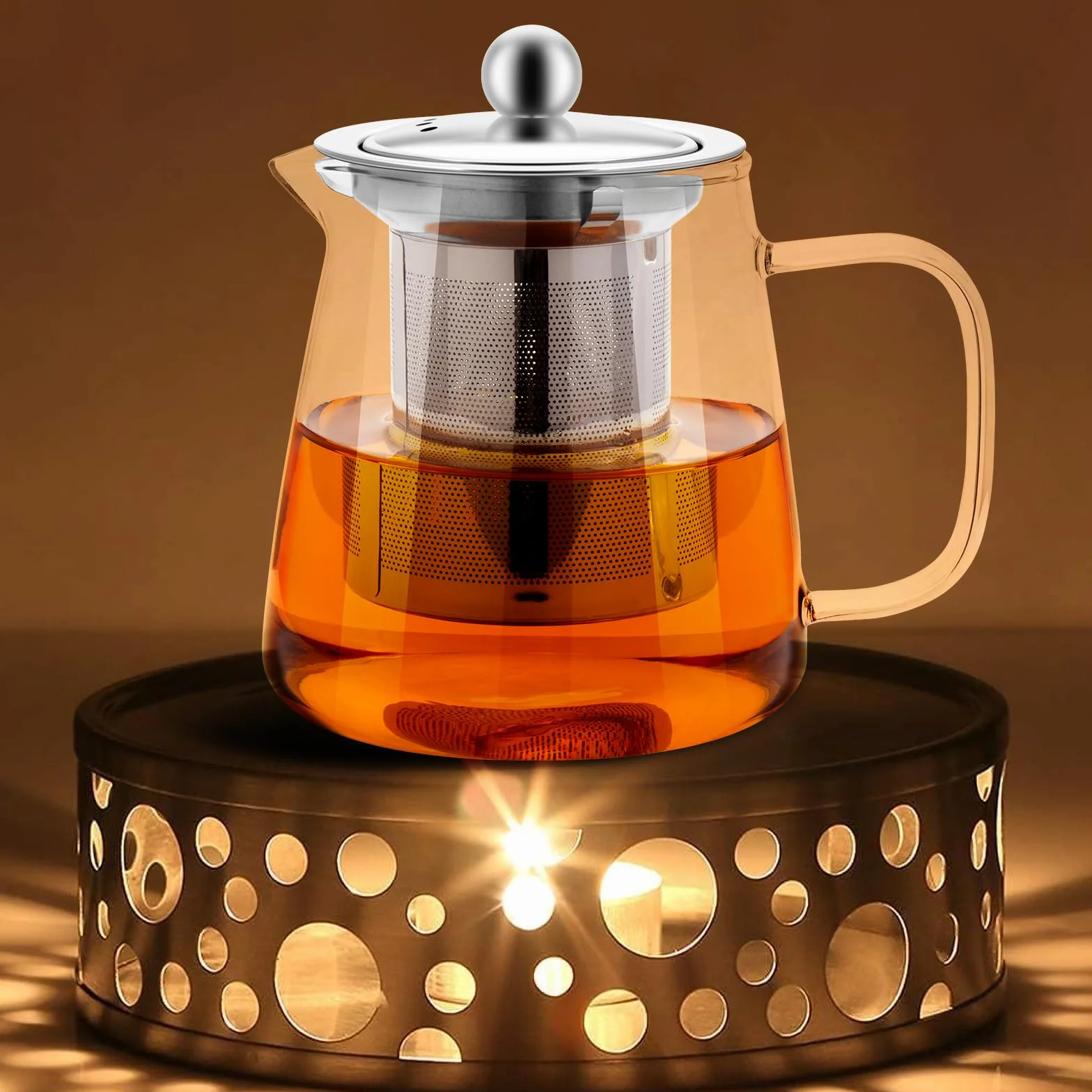 Théière en Verre Borosilicate 950ml avec Infuseur Acier Inoxydable 304 pour Thé en Vrac
