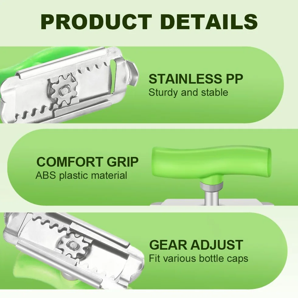 Ouvre Boite de Conserve Réglable Acier Inoxydable Ouvre Bouteille pour Personnes Agées (Vert)