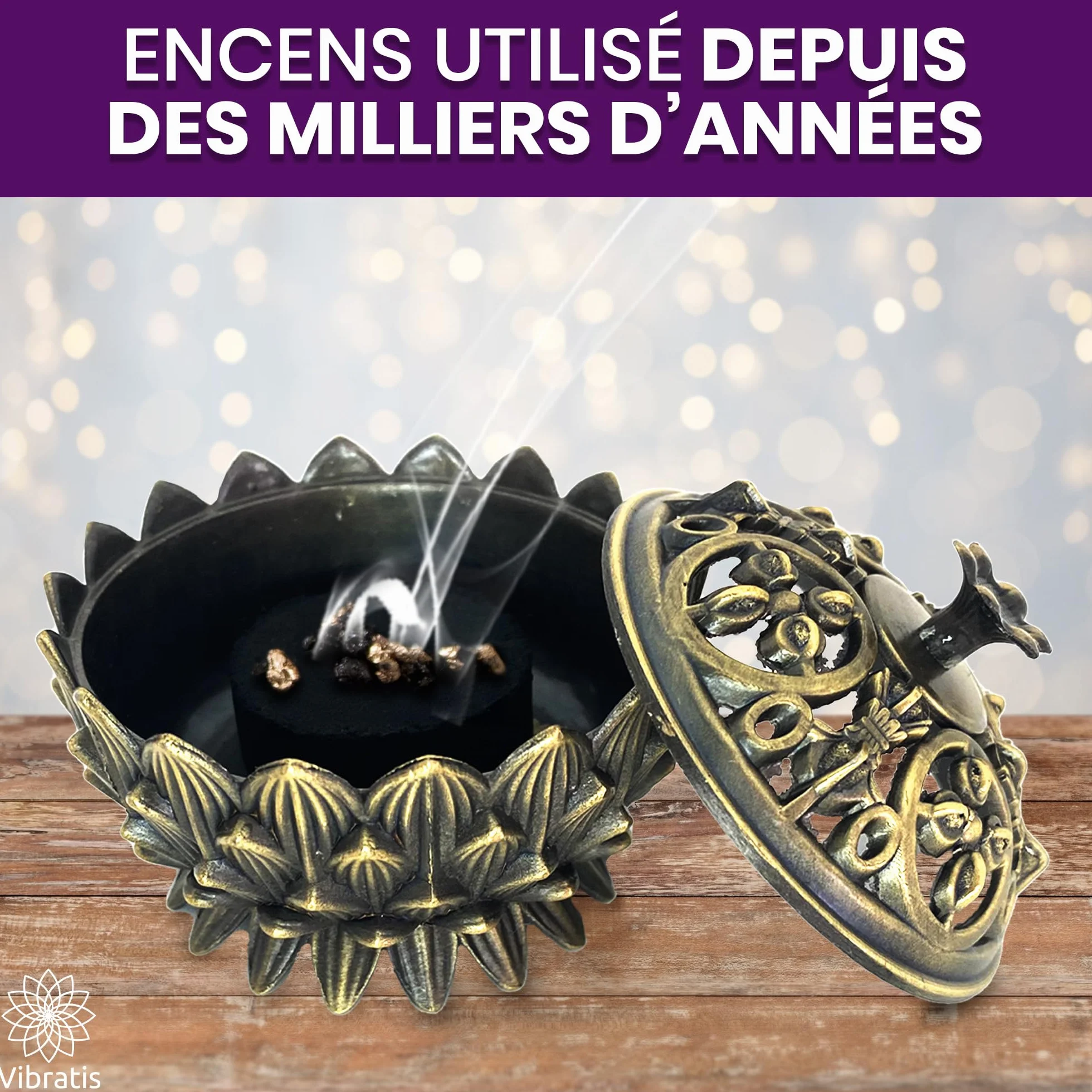 Coffret Encens Pontifical en Grains 100g avec Encensoir et Pince en Acier Inoxydable