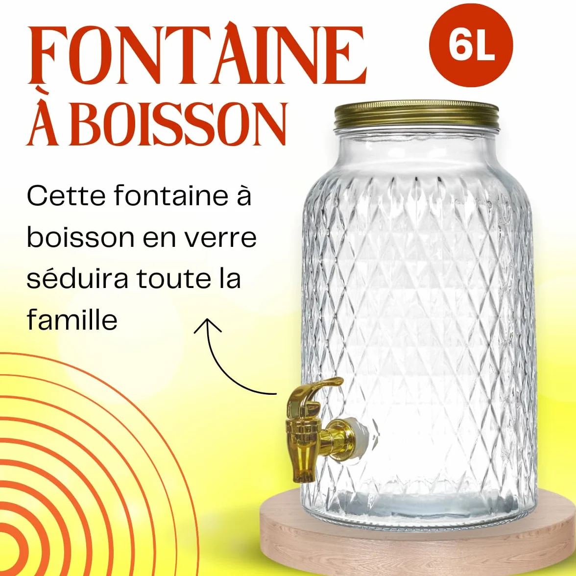 Distributeur Boisson 6 L Robinet Fontaine Eau Cocktail Design Diamant Verre