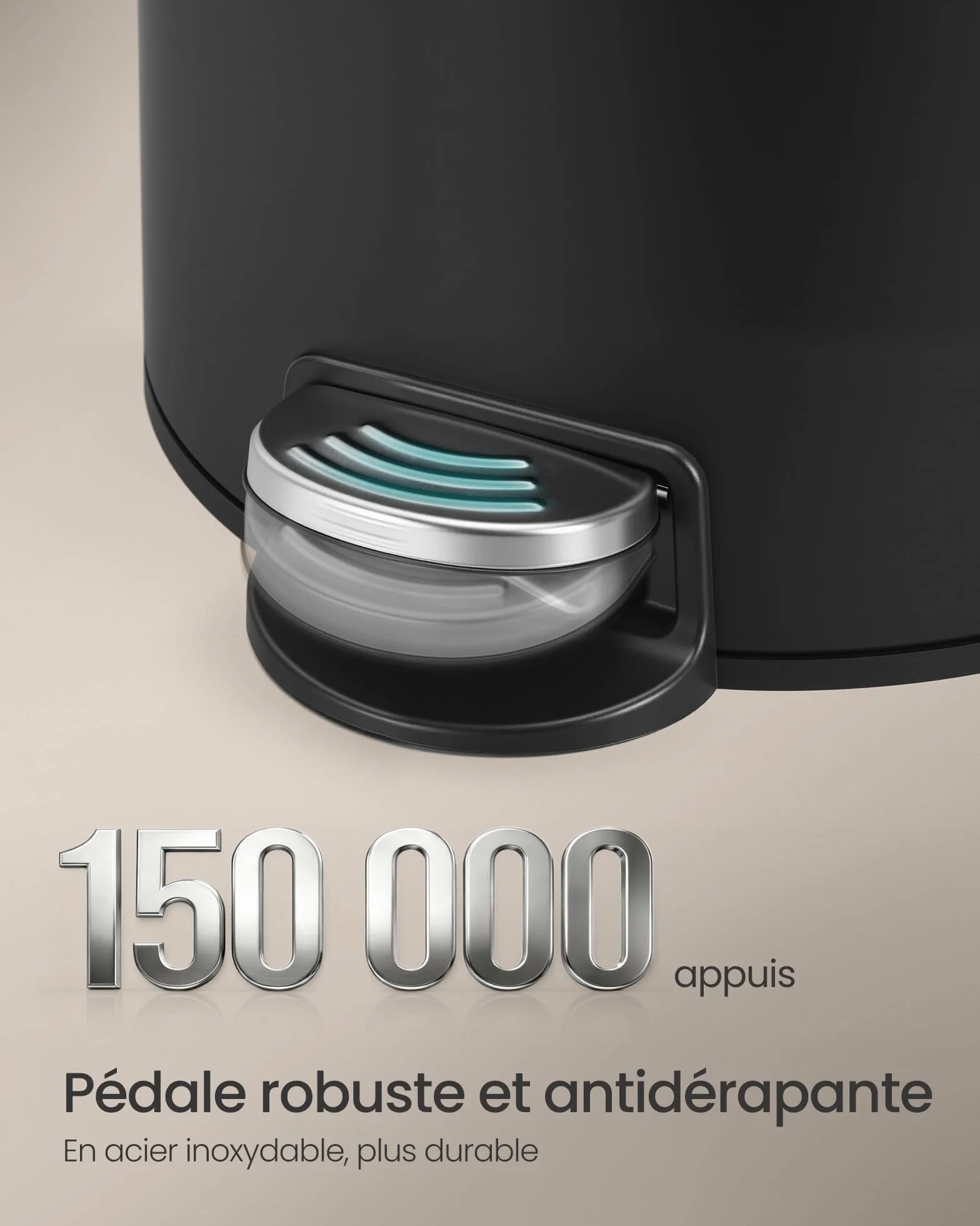 SONGMICS Poubelle 30 L Rond, Acier, Noir d'Encre, Pédales en Métal, Seau Amovible