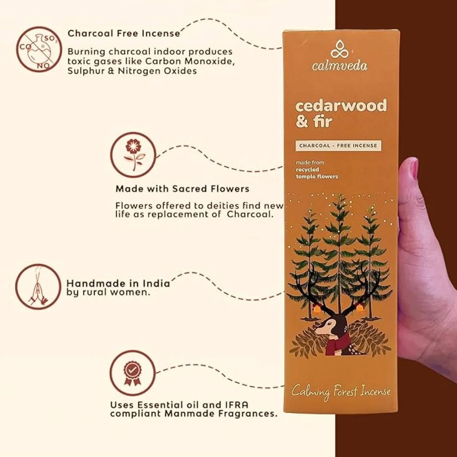 Calmveda Bâtonnets d'Encens Cèdre Baumier 80 Bâtons Encens Naturel Non Toxique sans Charbon Senteur Sapin Noël Bois Cèdre Cyprès